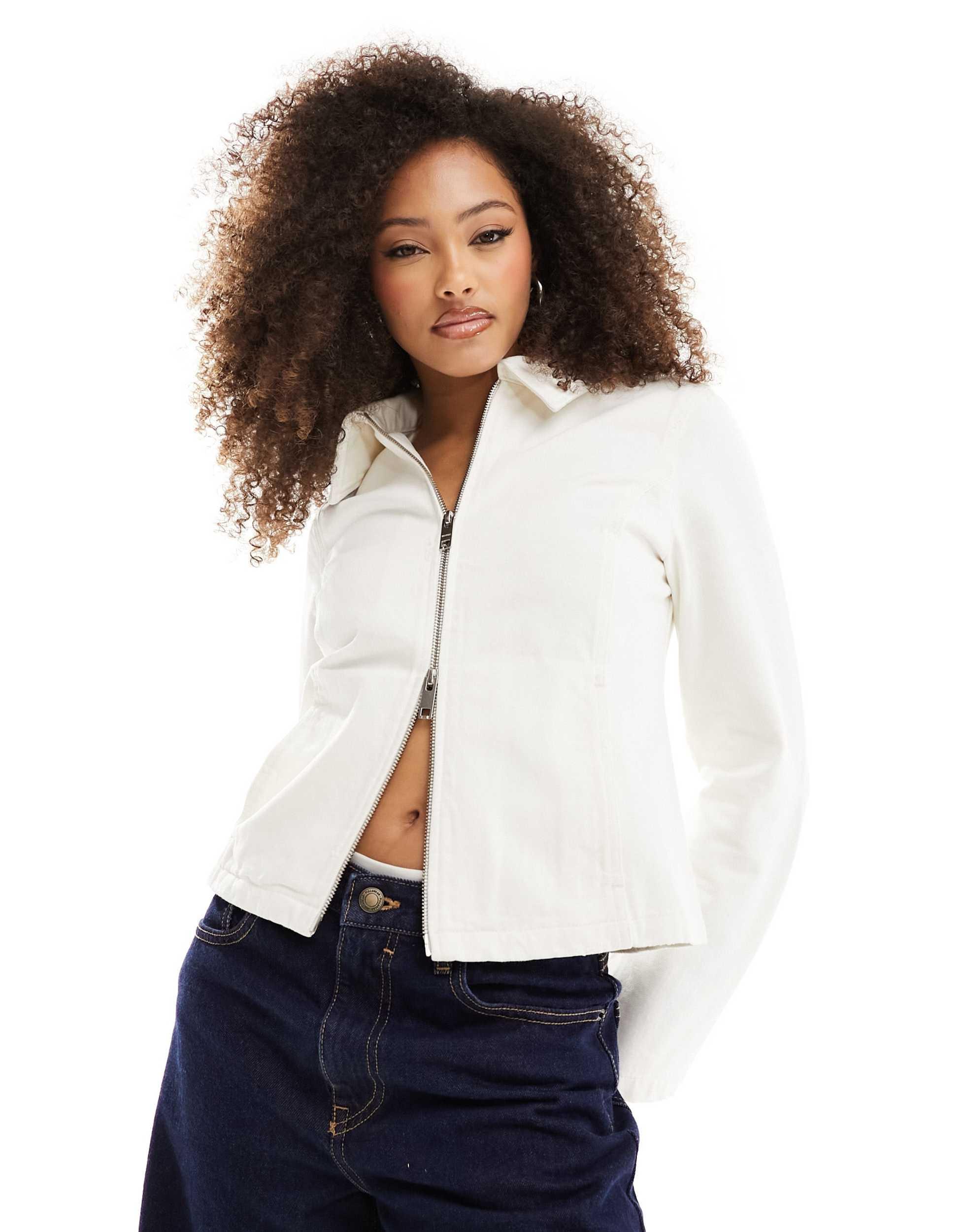 Weekday Jyn Distressed Twill Jacket in White Lyst Australia