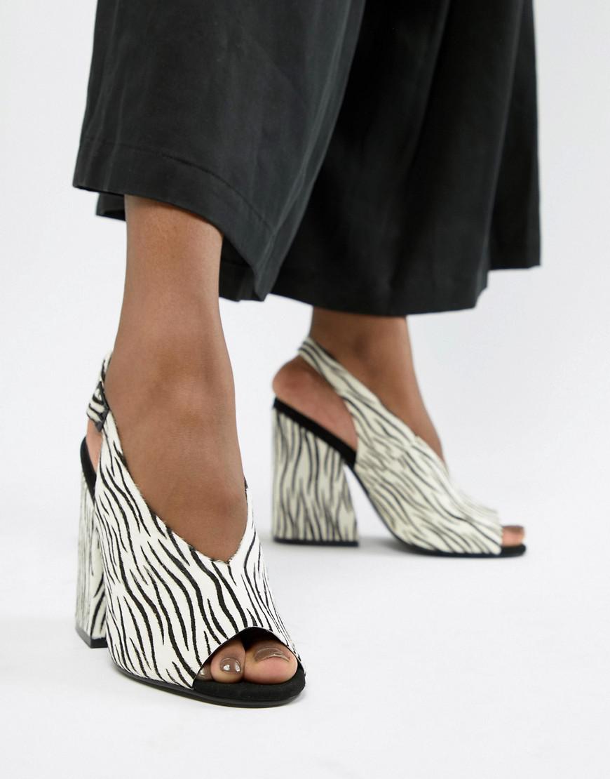 ASOS Heights Premium Leather Heeled Sandals In Zebra Print in Black Lyst
