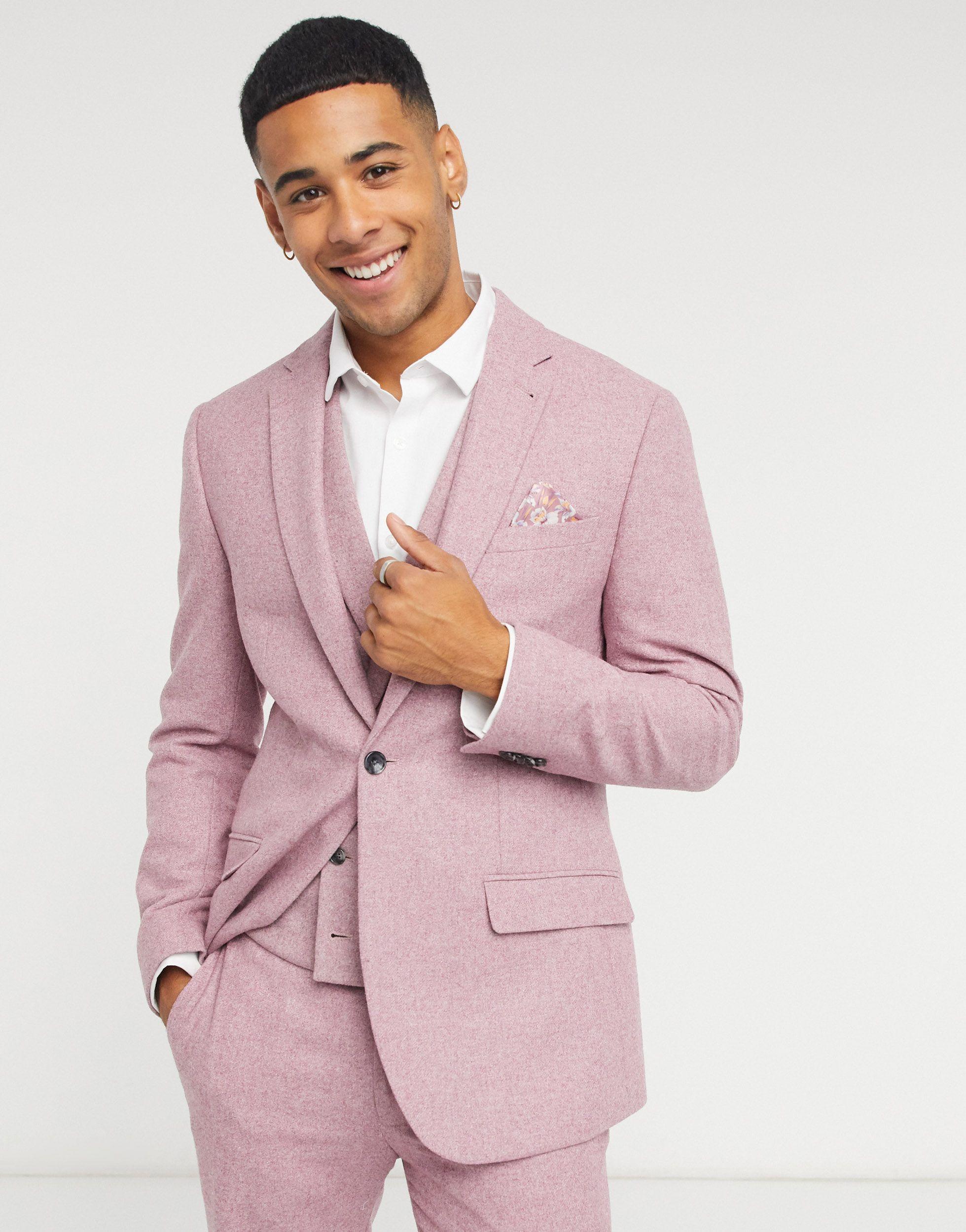 TOPMAN Slim Fit Wool Suit Jacket in Pink for Men | Lyst
