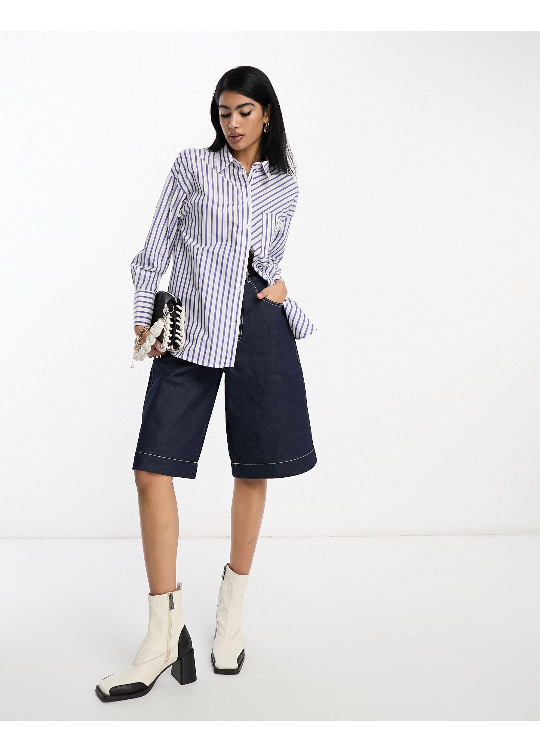 Mango Striped Shirt in Blue | Lyst