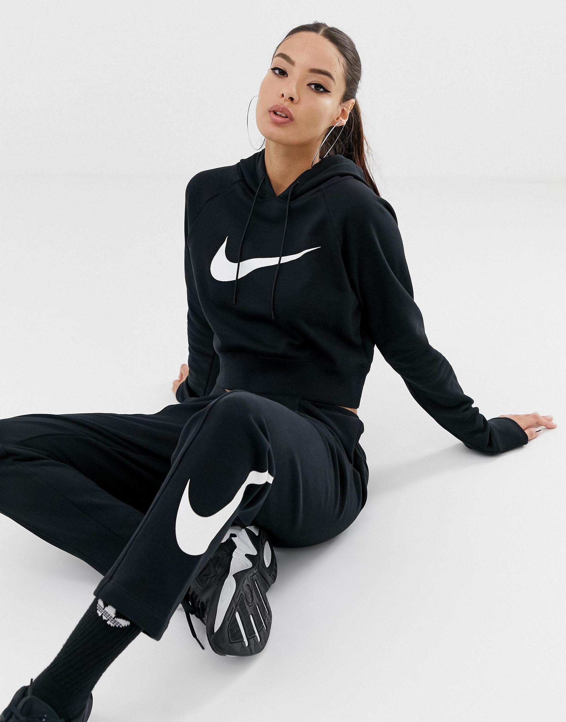 nike cropped zip up moletom com capuz in black
