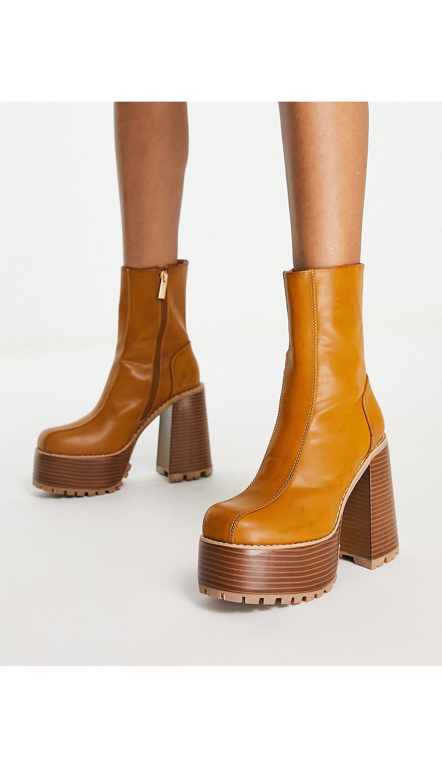 ASOS Emotive High-heeled Platform Ankle Boots in Brown | Lyst UK