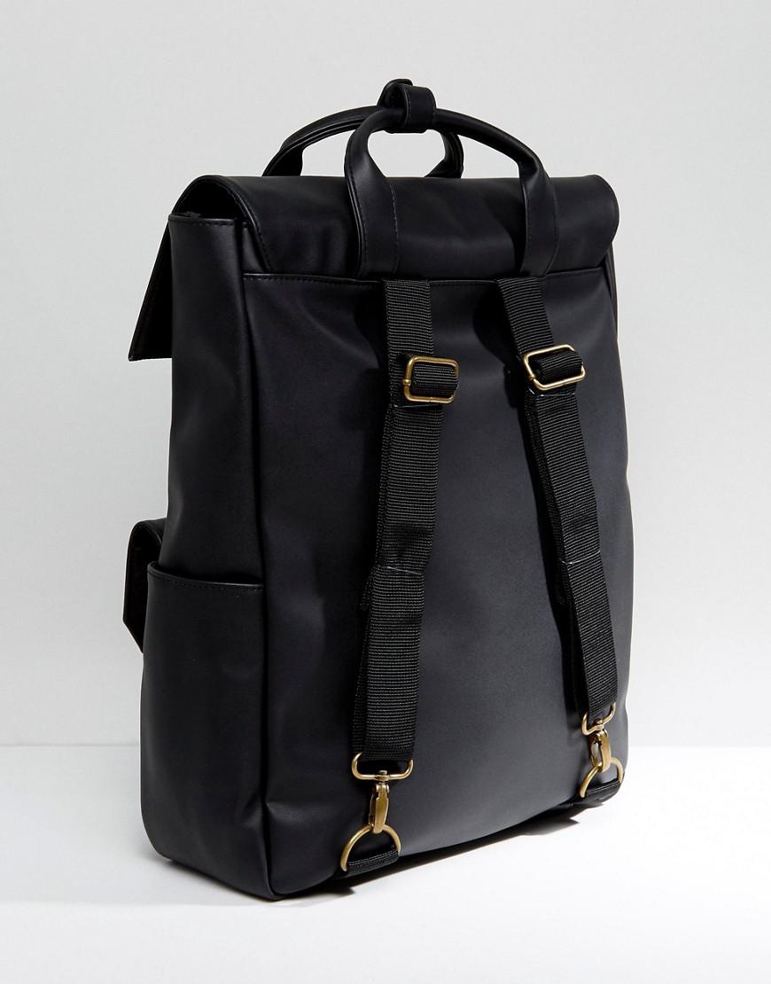 Lyst - Asos Backpack In Black Faux Leather With Fold Over Top in Black for Men