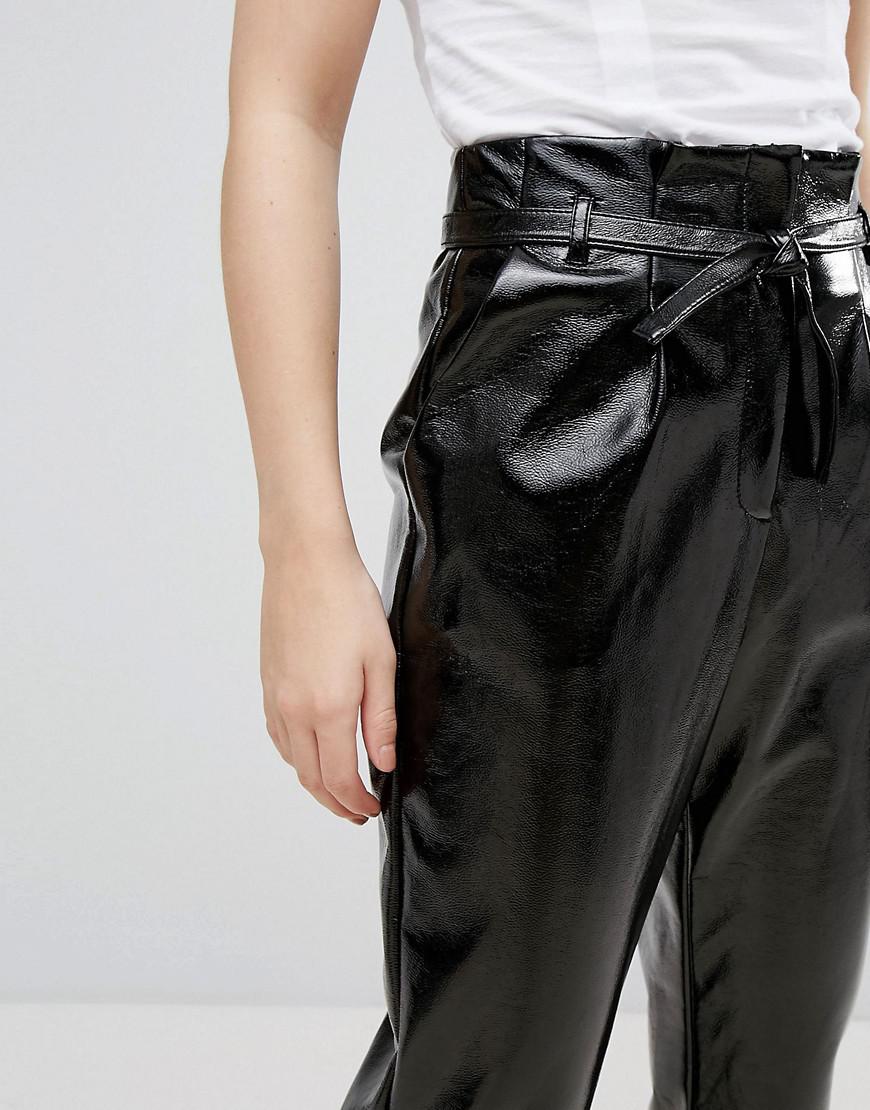 black vinyl high waisted trousers