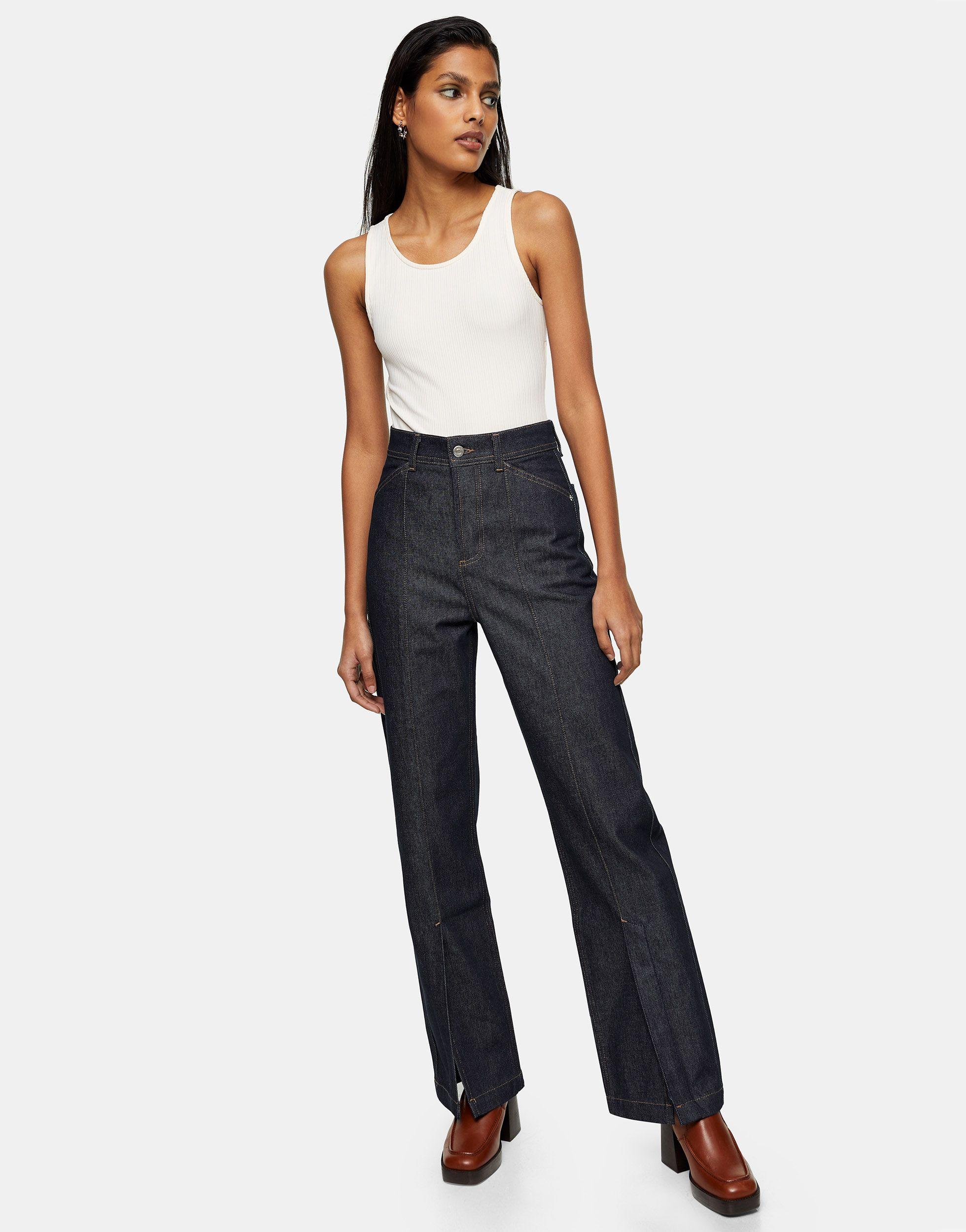 TOPSHOP Denim Split Hem Parallel Jeans 