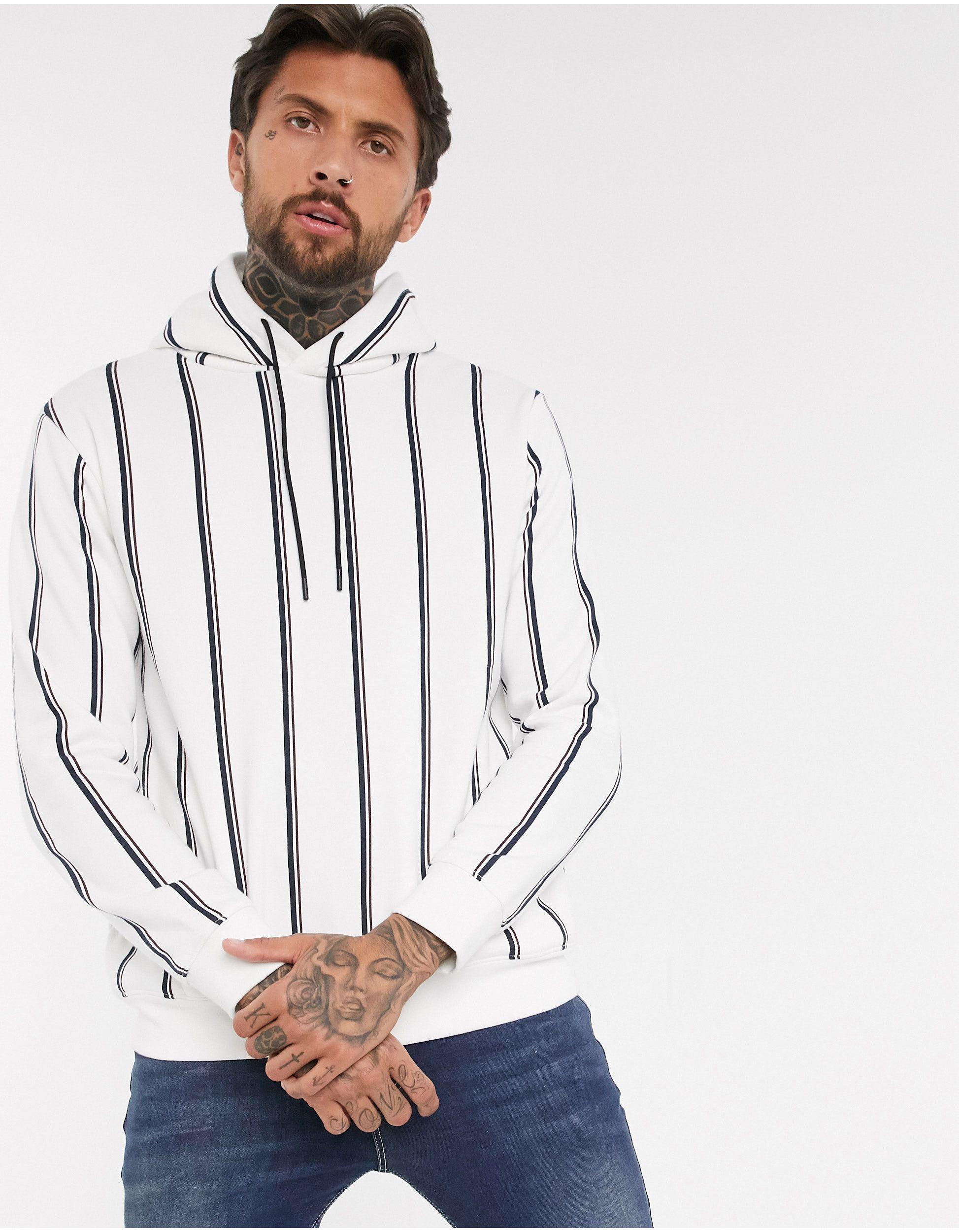 Bershka Hoodie With Vertical Stripes in White for Men | Lyst
