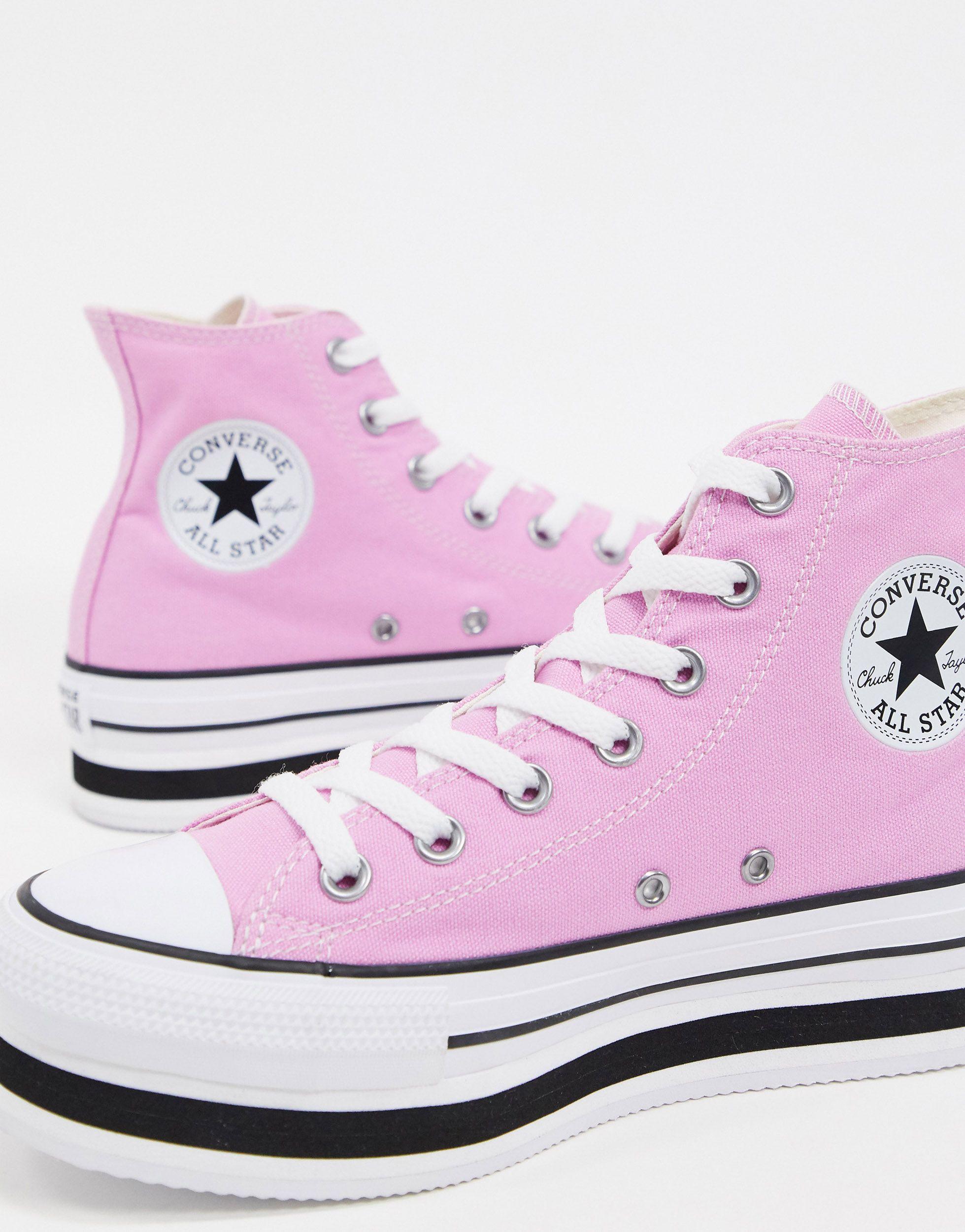 Converse Rubber Chuck Taylor Hi Layer Flatform Pink Sneakers | Lyst