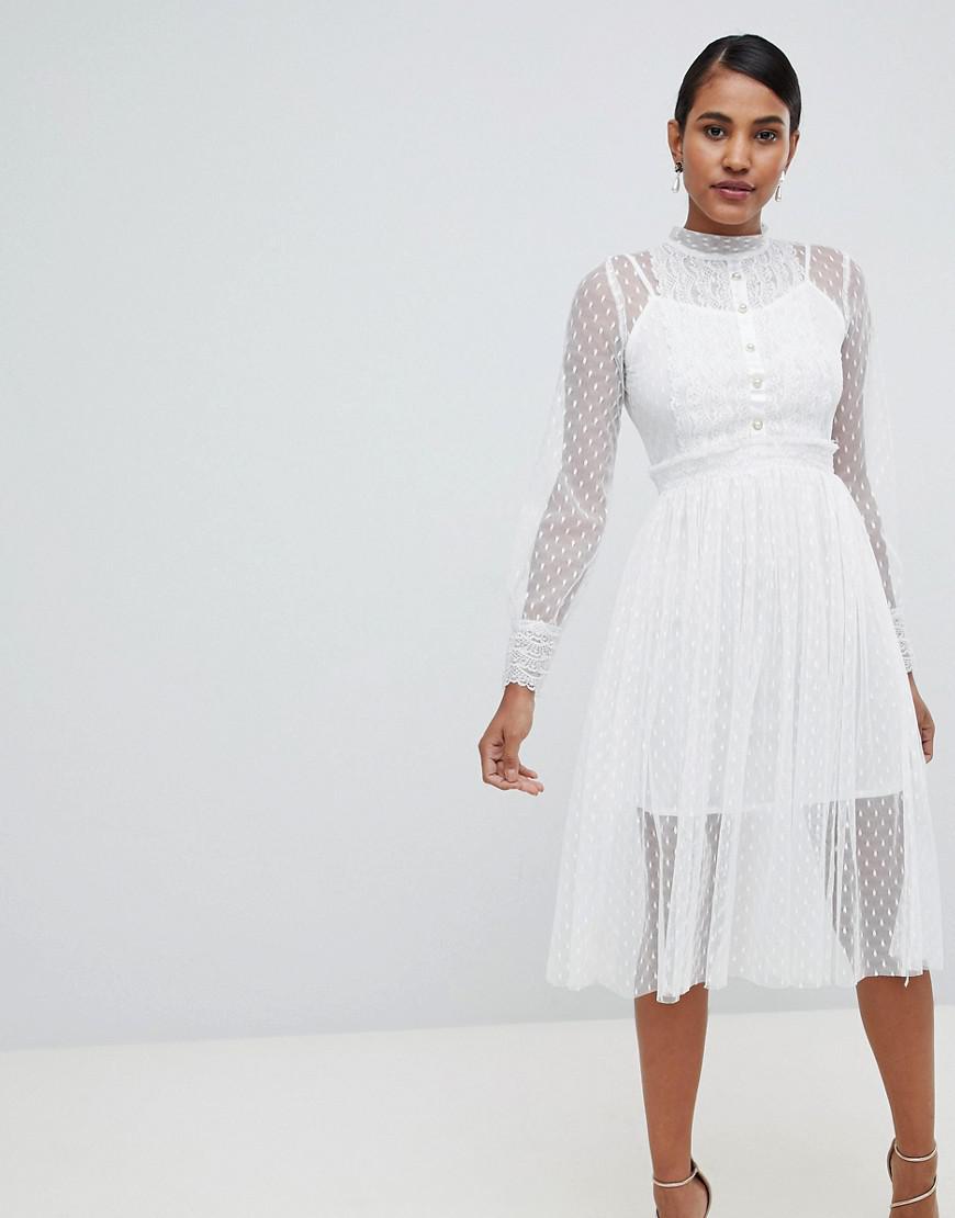 long sleeve lace midi dress