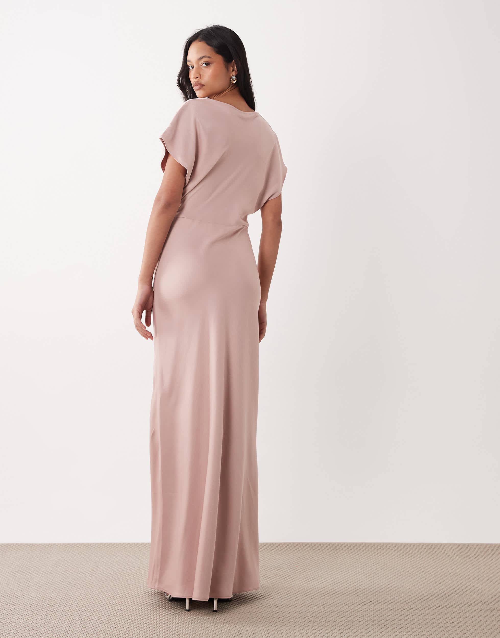 tfnc bridesmaid dresses pink London Bridesmaids Satin Drop Shoulder Bias Maxi Dress in balancing the softness of NA-08.18.25AM Blue wedding guest dress Size:50 Long Jacket+44 Waist Adjust 40   to 46)(Height:6-6.4