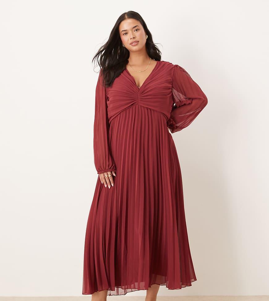 ASOS Asos Design Curve Pleated Bodice Plunge Neck Midi Dress in Red | Lyst UK ASOS Asos Design Curve Pleated Bodice Plunge Neck Midi Dress in Red | Lyst UK