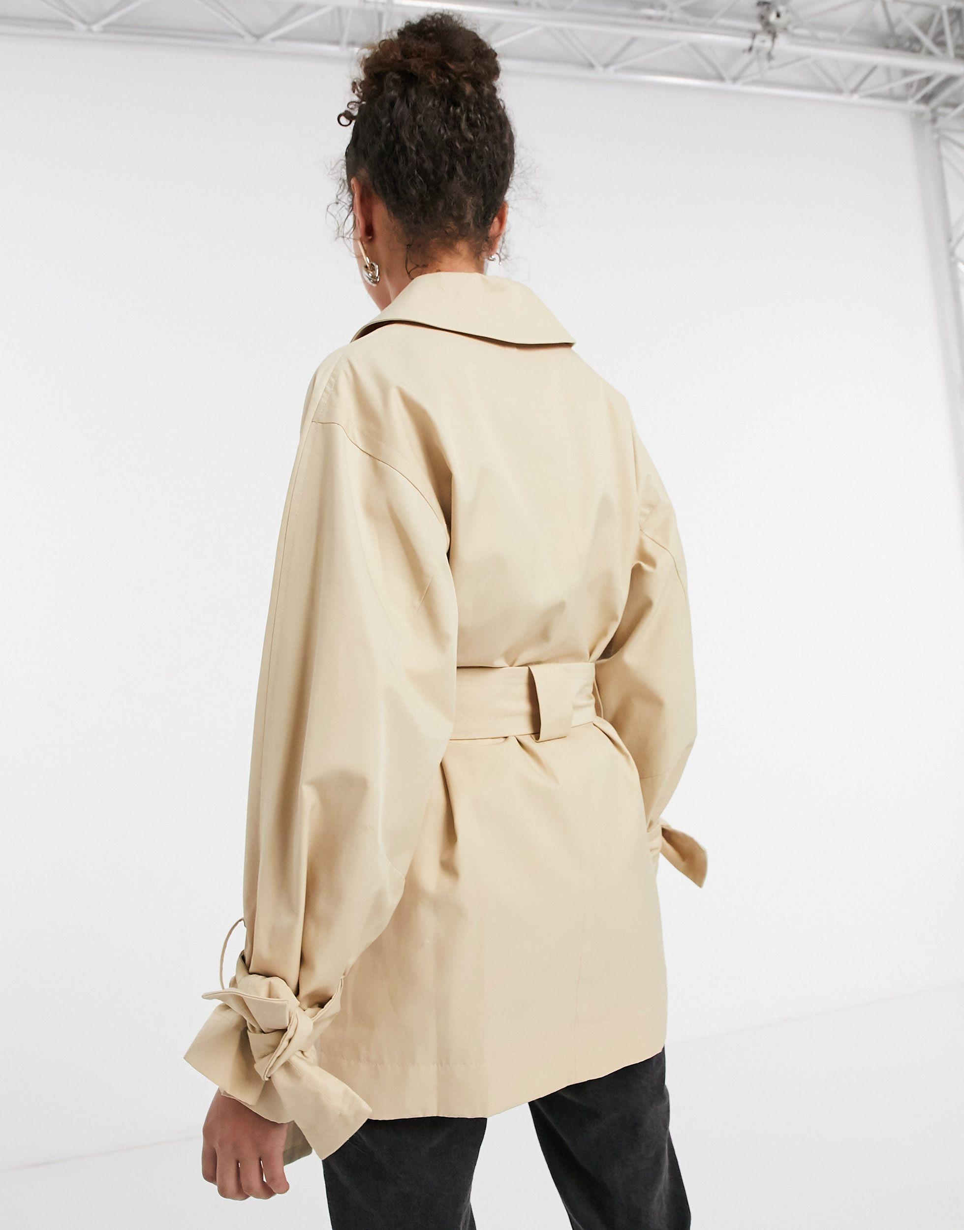 TOPSHOP Cropped Trench Coat in Natural | Lyst