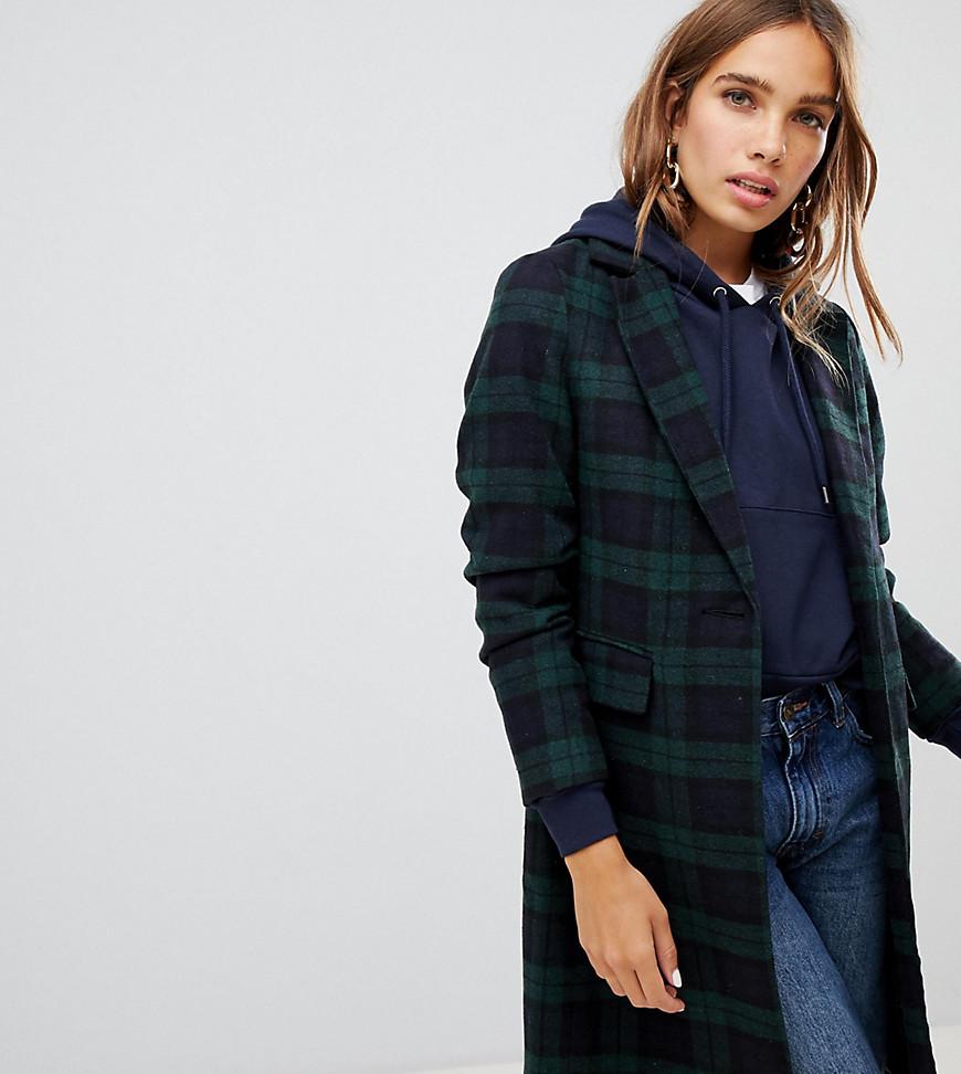 New Look Plaid Check Coat in Green | Lyst