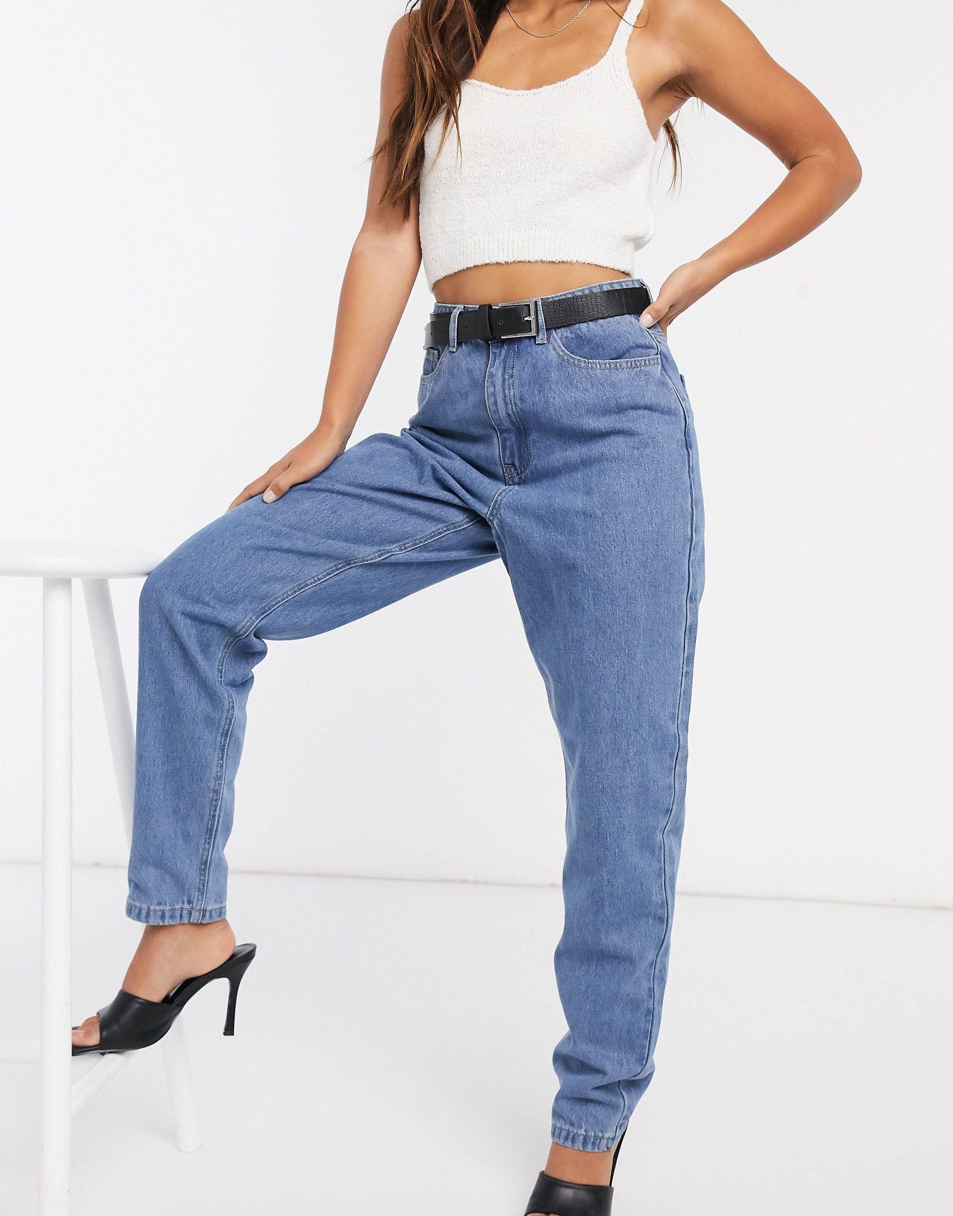 Missguided Riot High Waisted Plain Rigid Mom Jeans in Blue | Lyst