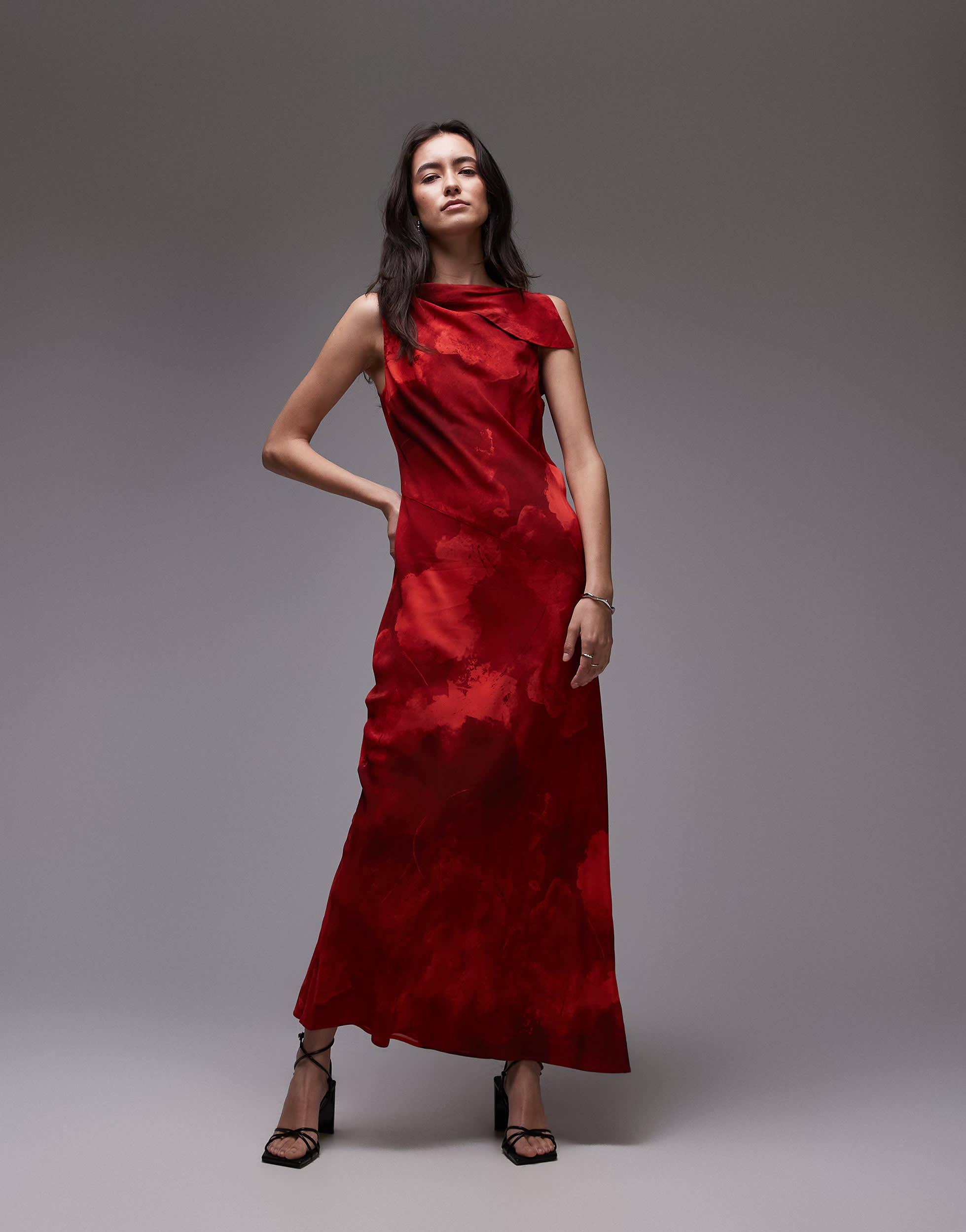 topshop red satin dress Satin Slip Dress Topshop Red Silk Dress Topshop Red Midi Dress Mini Dress  Topshop Ruffle Detail
