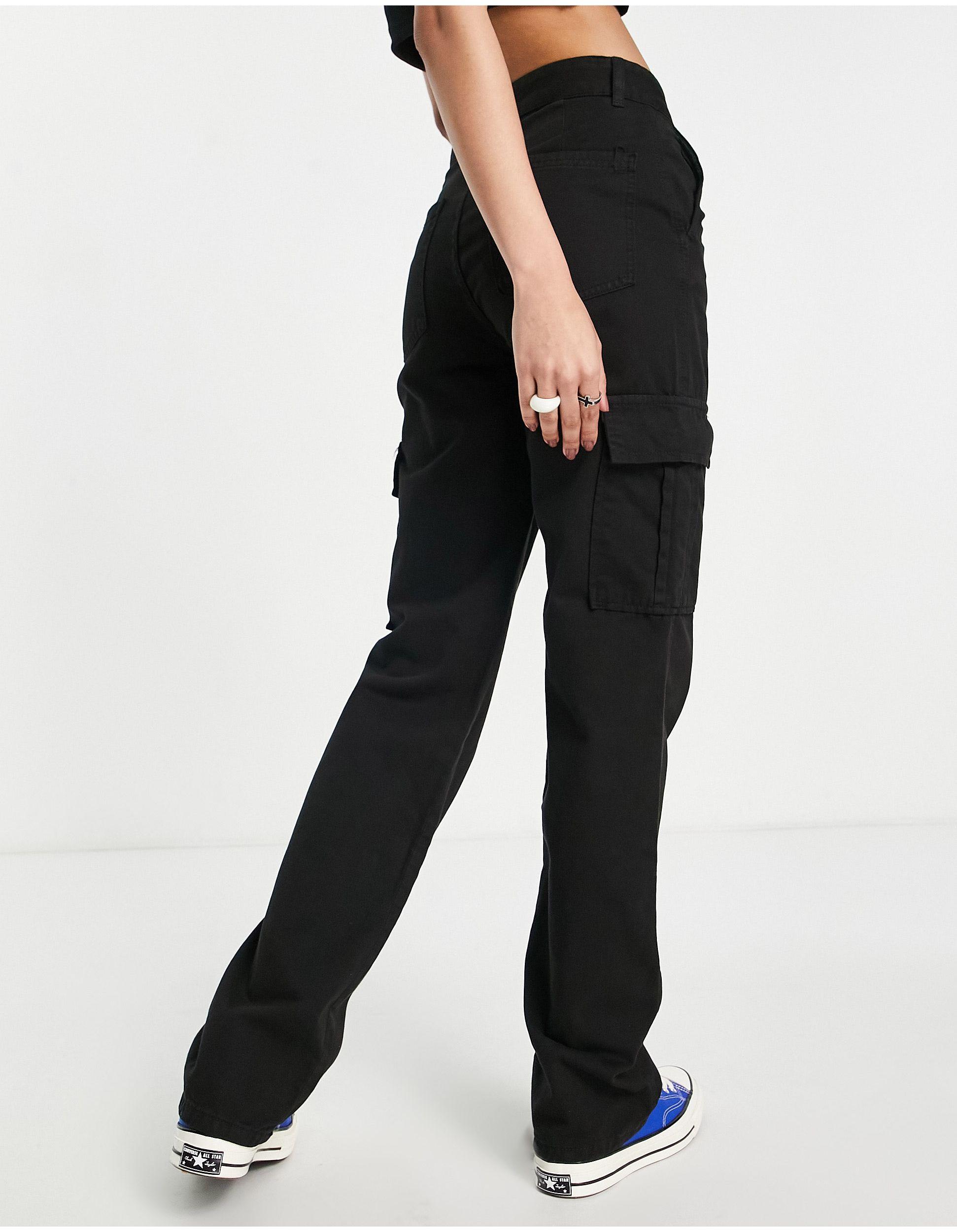 Stradivarius Tall Straight Leg Cargo Trouser in Black | Lyst UK