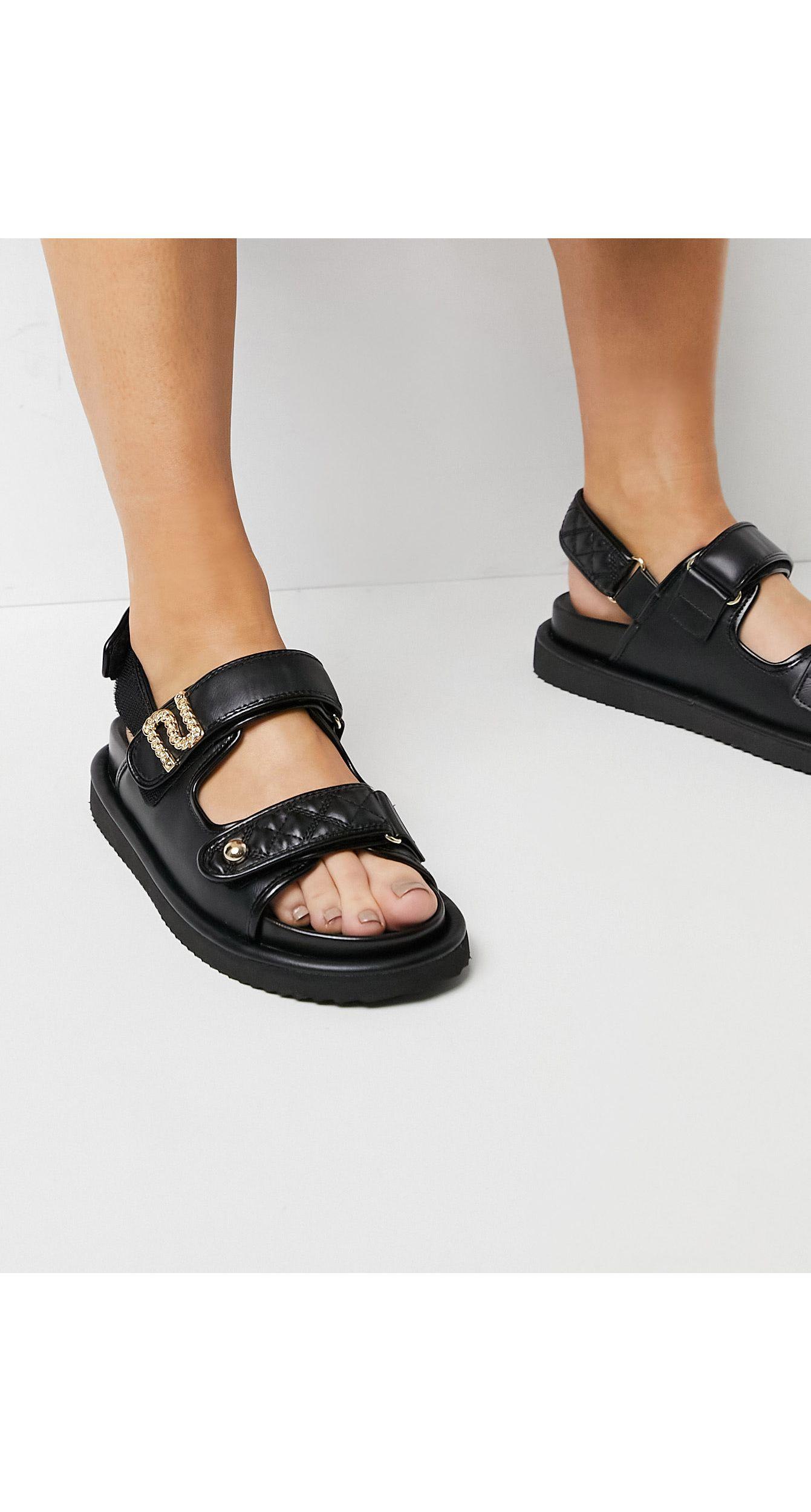 River Island Quilted Sporty Flat in Black | Lyst