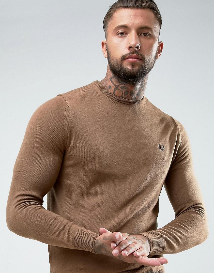 Fred Perry Wool Merino Crew Neck Jumper In Camel in Brown for Men | Lyst