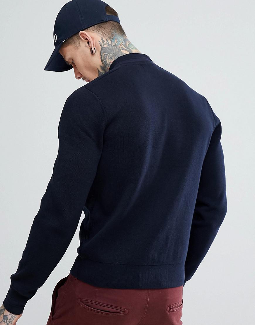 Fred Perry Knitted Bomber Jacket In Navy in Blue for Men - Lyst