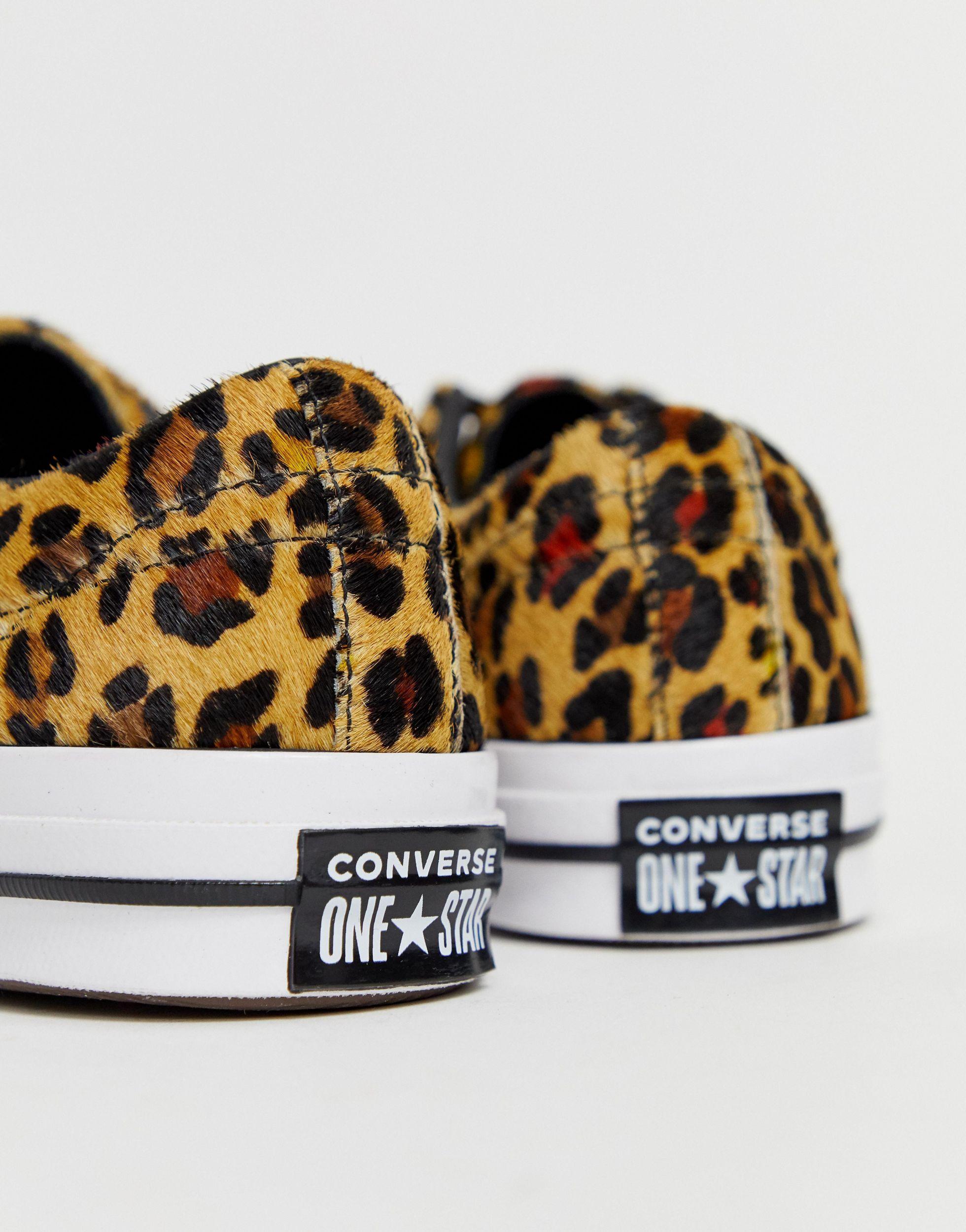 converse one star pony hair leopard print sneakers