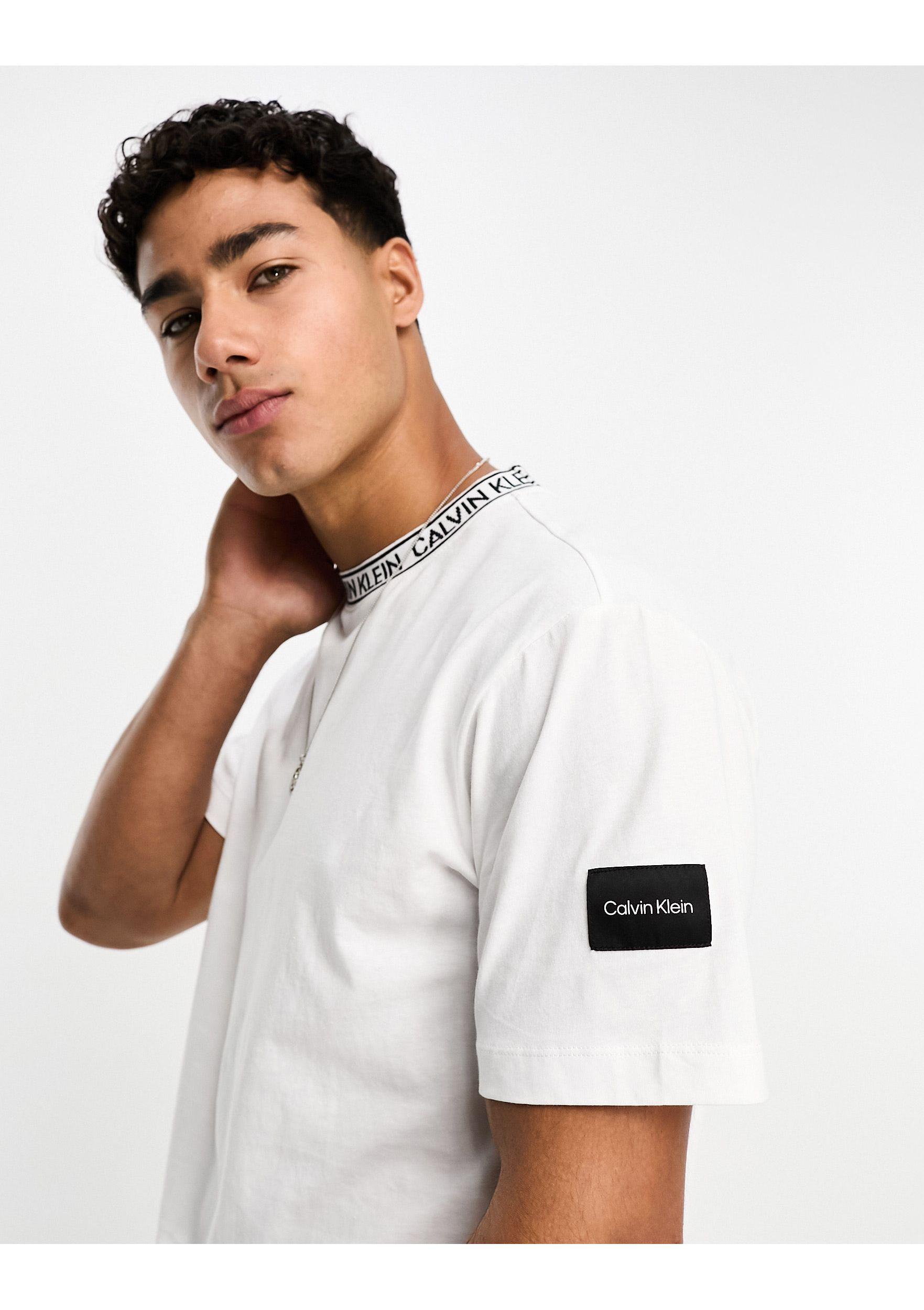 Calvin Klein Logo Tape Collar And Side Patch T-shirt in White for Men