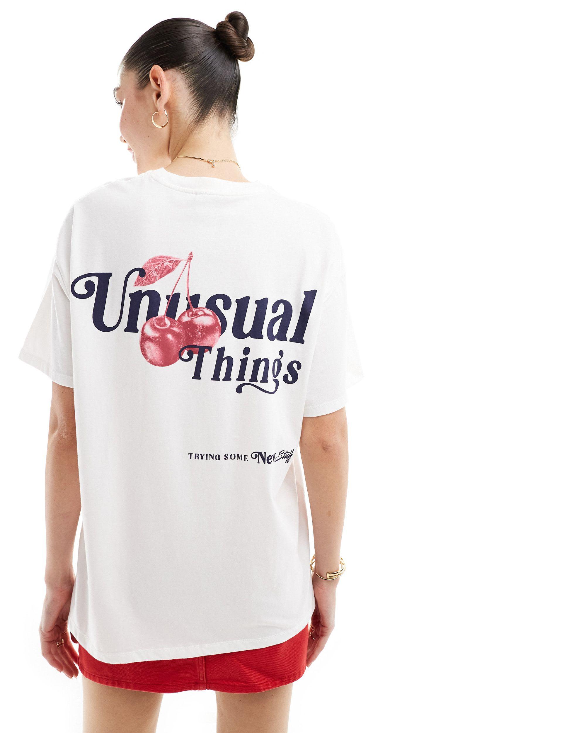 Bershka Cherry Print Oversized T shirt in White Lyst Australia