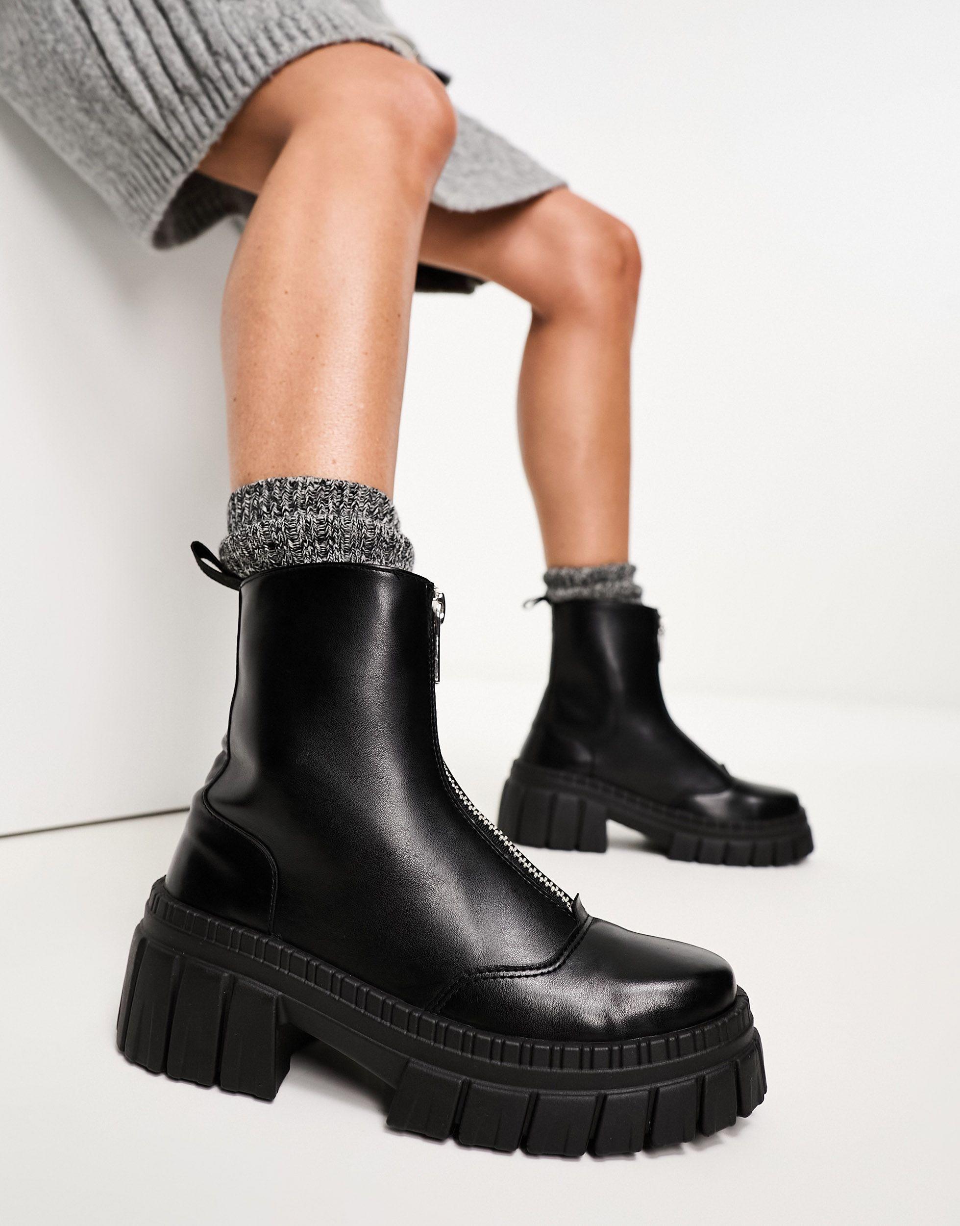 ASOS Alliance Chunky Zipfront Boots in Black Lyst