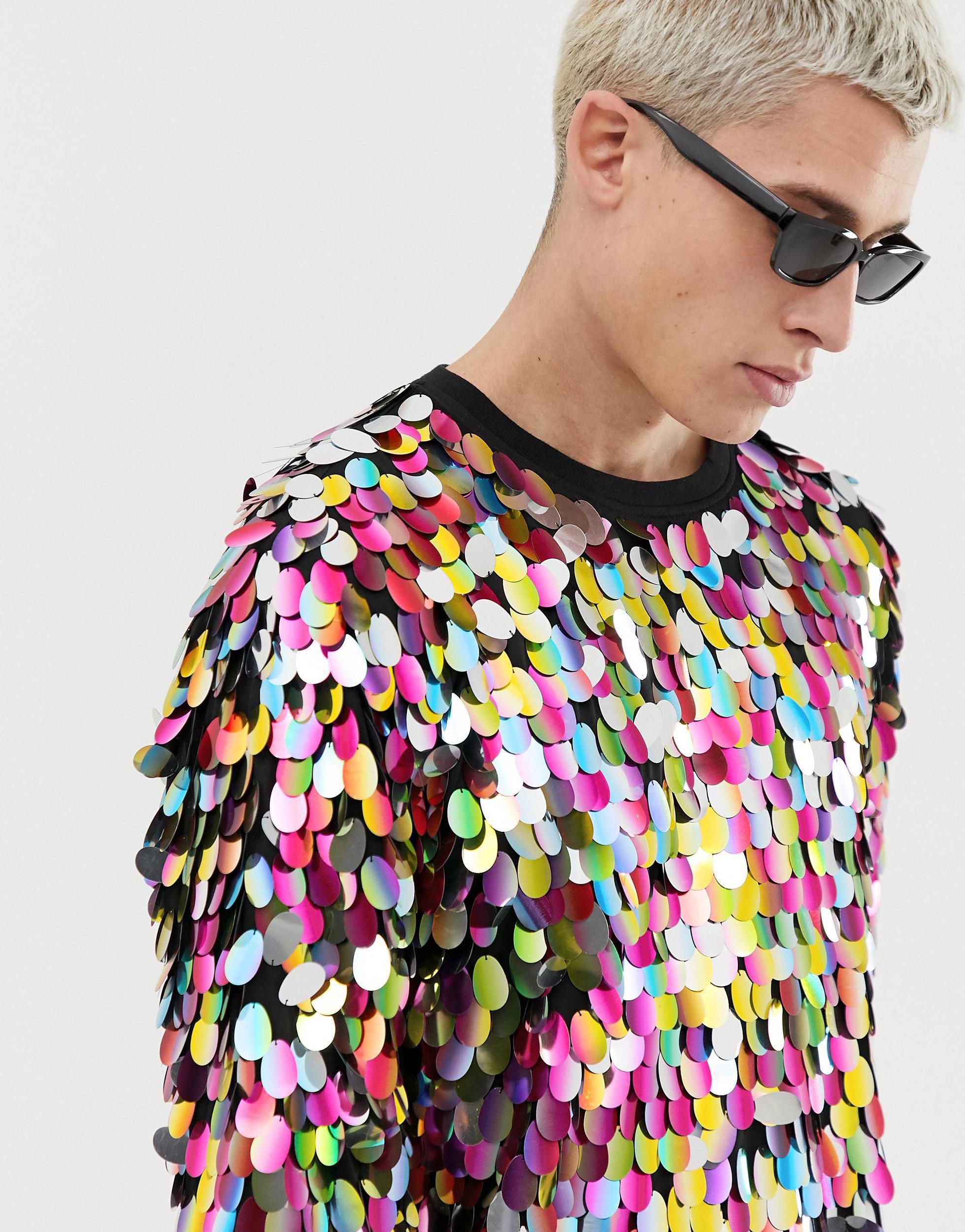 ASOS Festival T-shirt With Large Multicoloured Sequins for Men