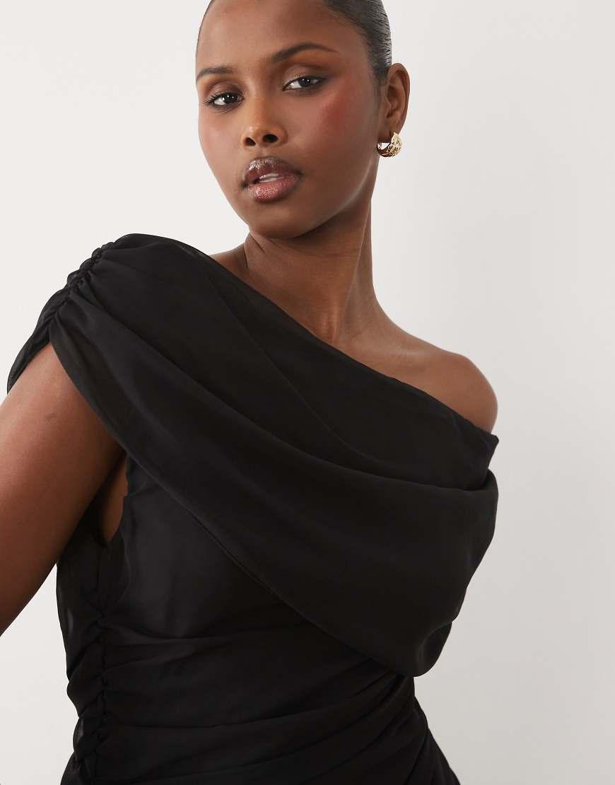 long black frill dress Xscape Evenings Women's One-Shoulder Ruffle Scuba Crepe Gown - Green Color:#44-Cyan Category:WEDDING DRESSES gathered neckline and slender 🖤