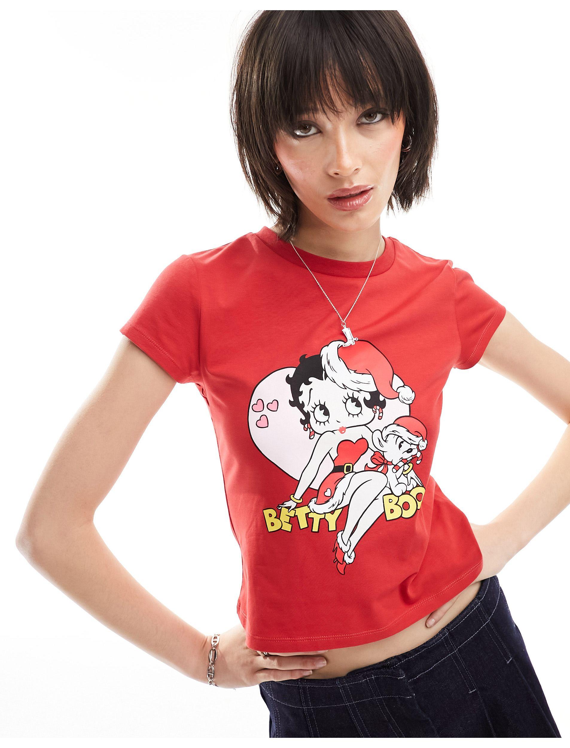 T-shirt rétréci avec motif betty boop sous licence style noël ASOS en  coloris Rouge | Lyst