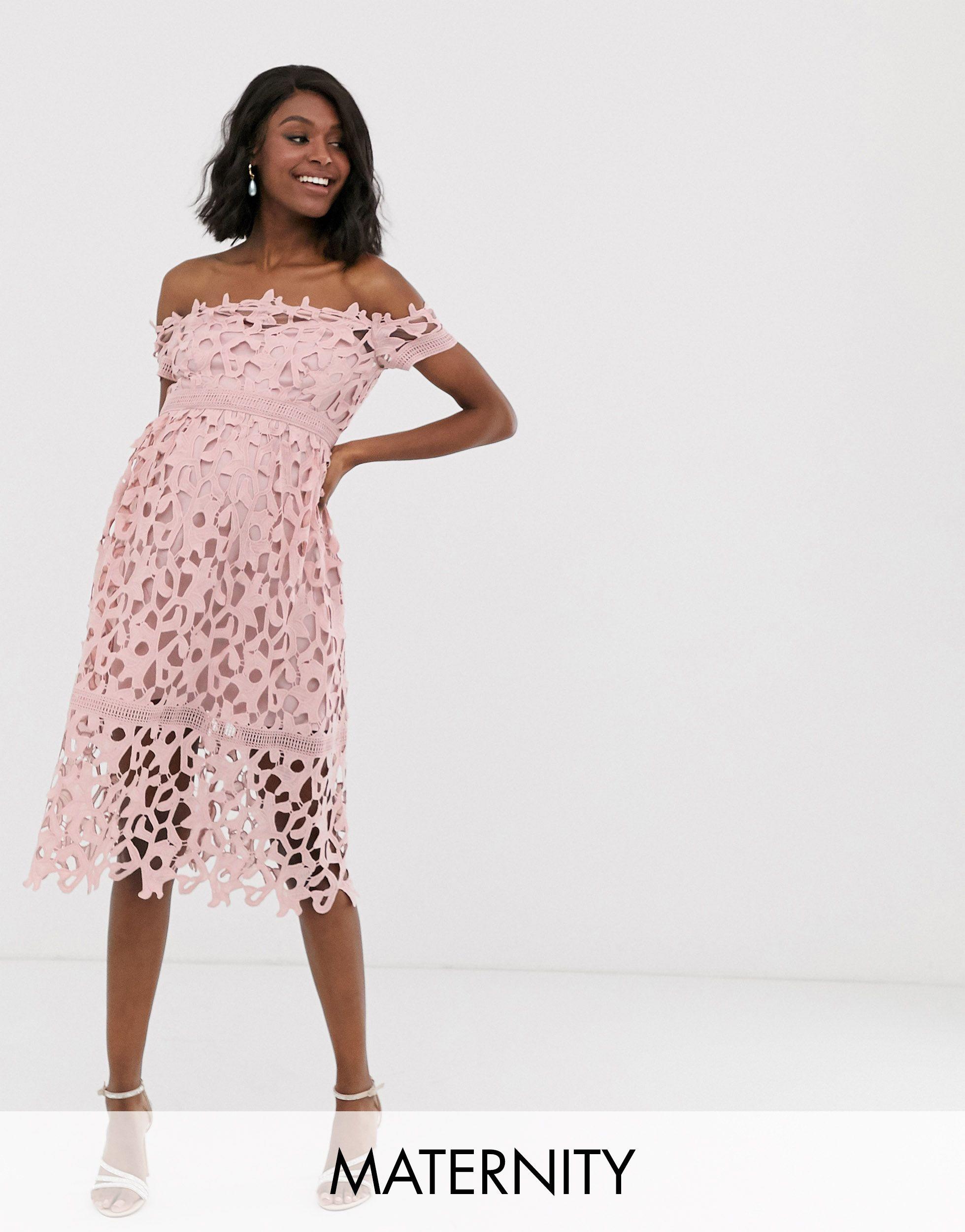 Chi Chi London Lace Off-shoulder Midi Dress in Pink | Lyst