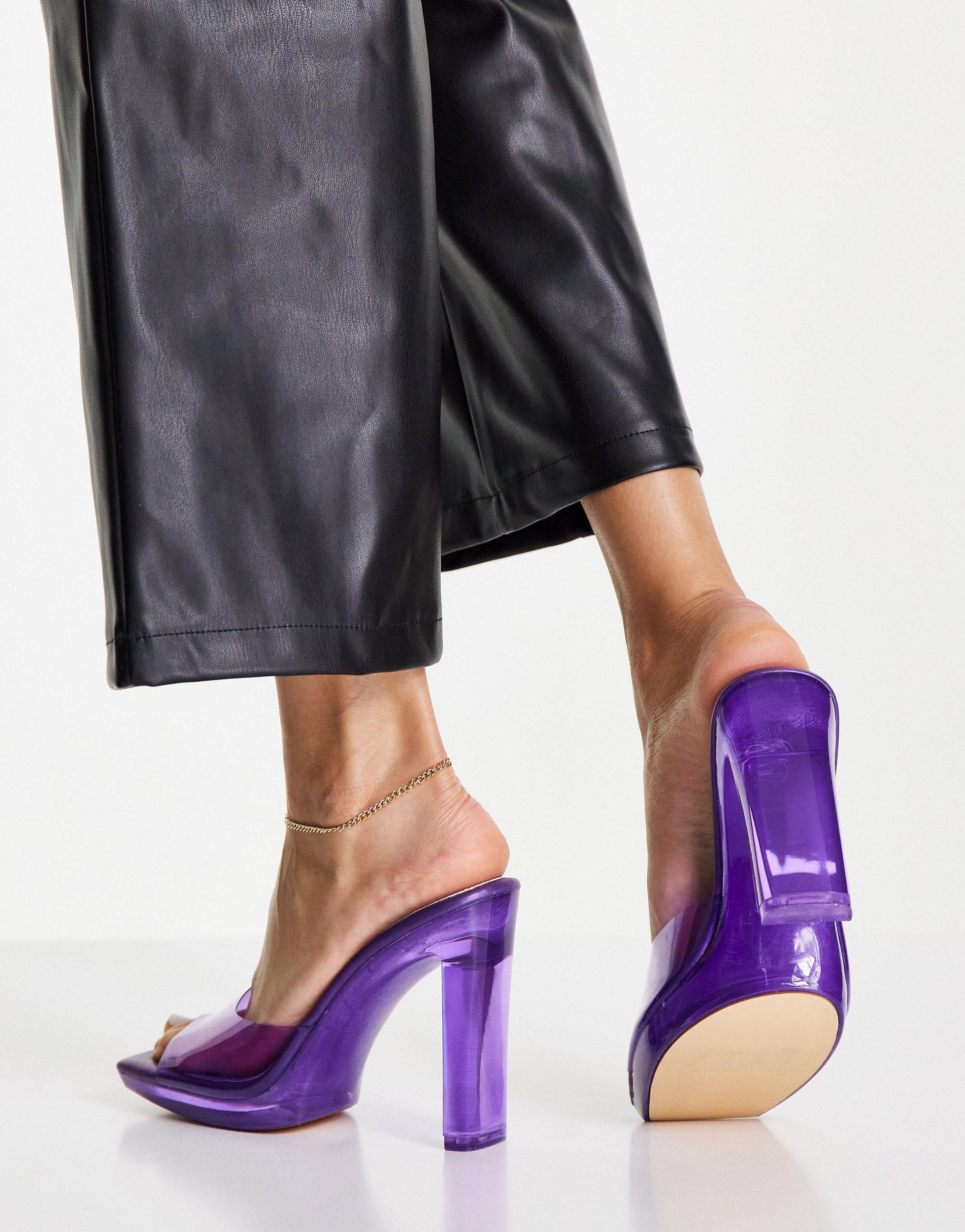 TOPSHOP Ria High Heeled Clear Platform Mules in Purple | Lyst