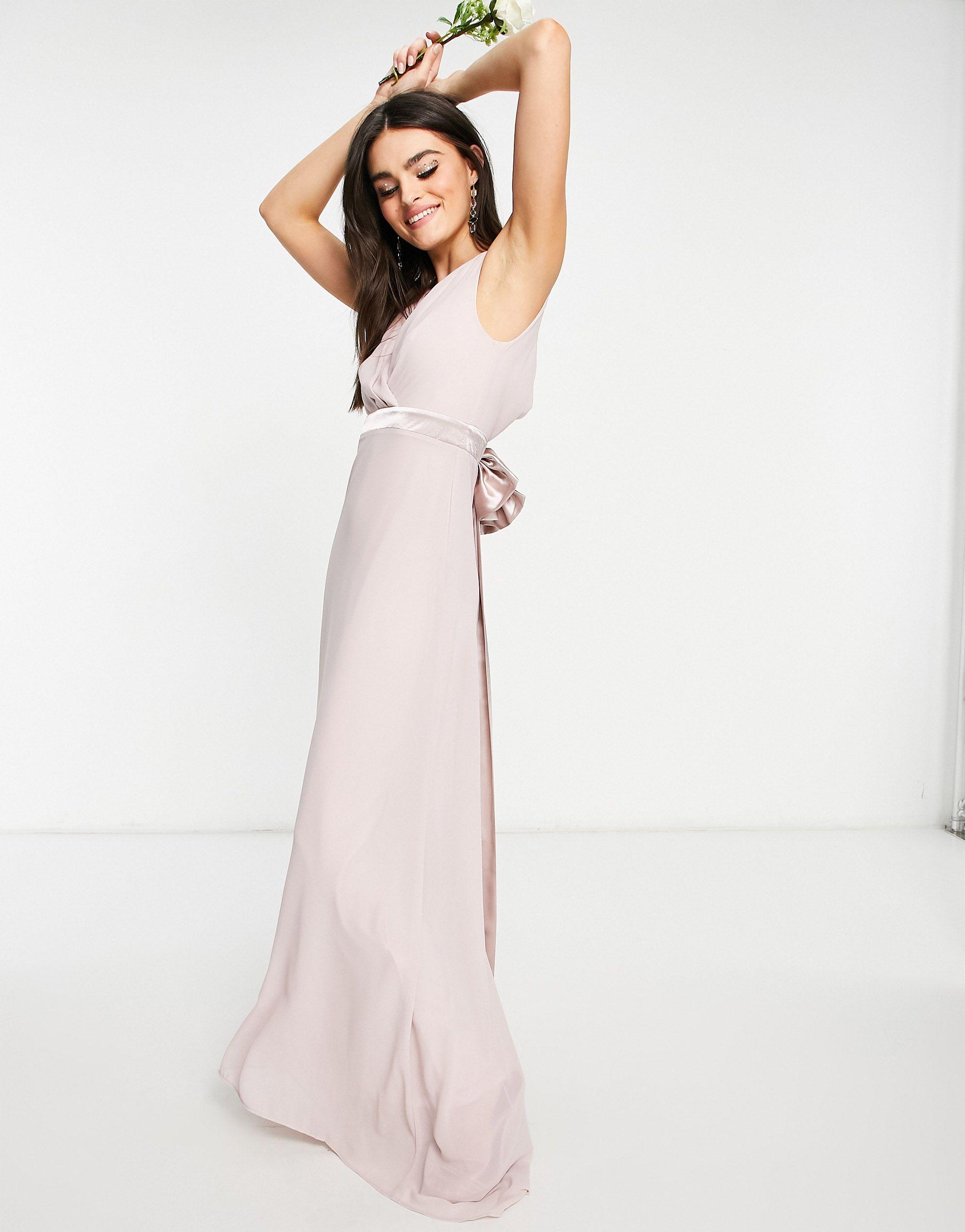 TFNC London Bridesmaid Plunge Front Bow Back Maxi Dress in Pink | Lyst