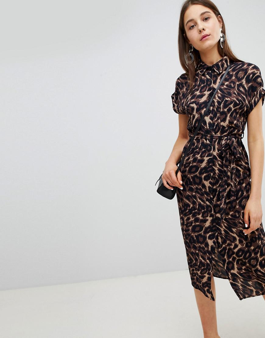leopard shirt dress midi