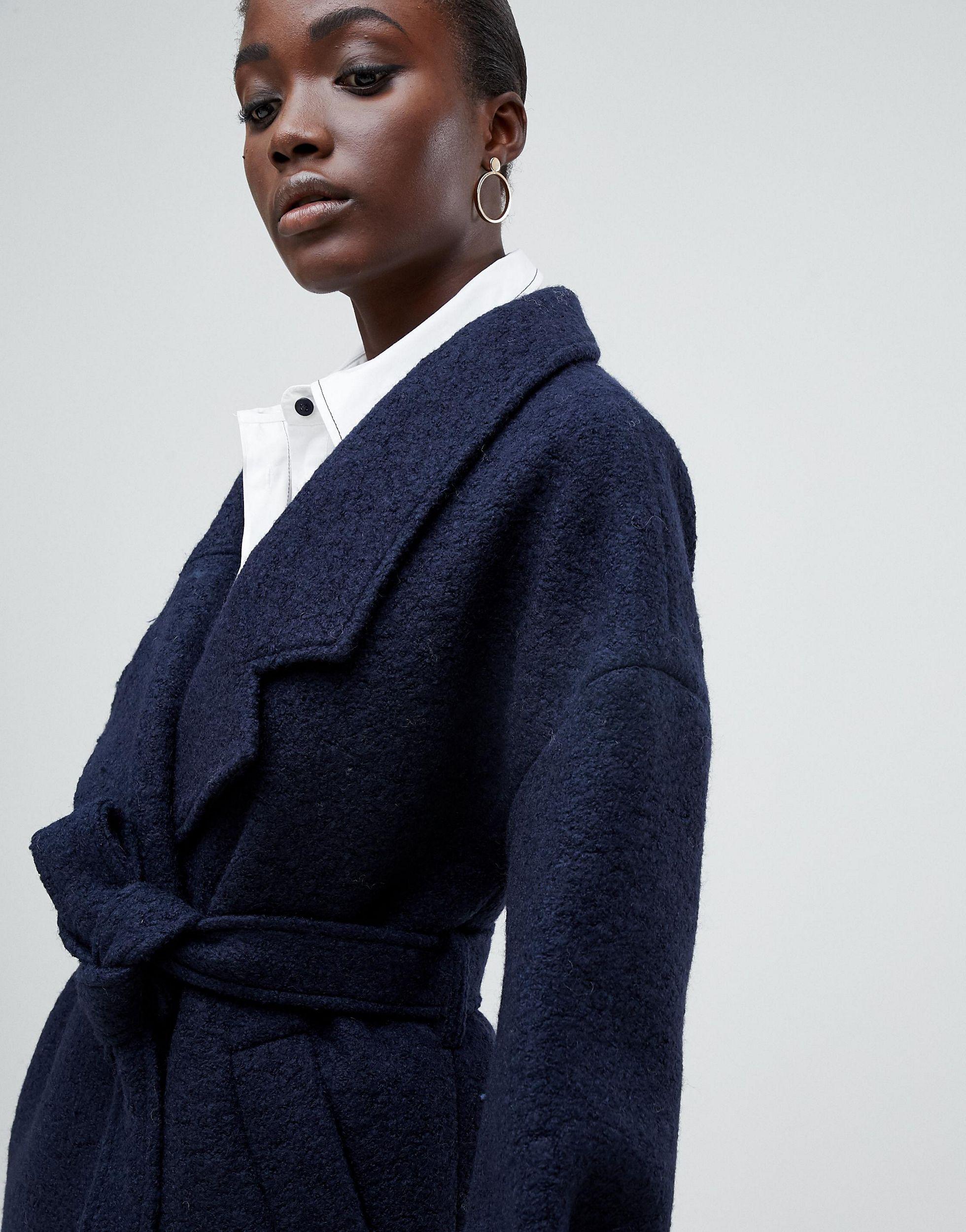 SELECTED Femme Wrap Wool Coat in Navy (Blue) - Lyst