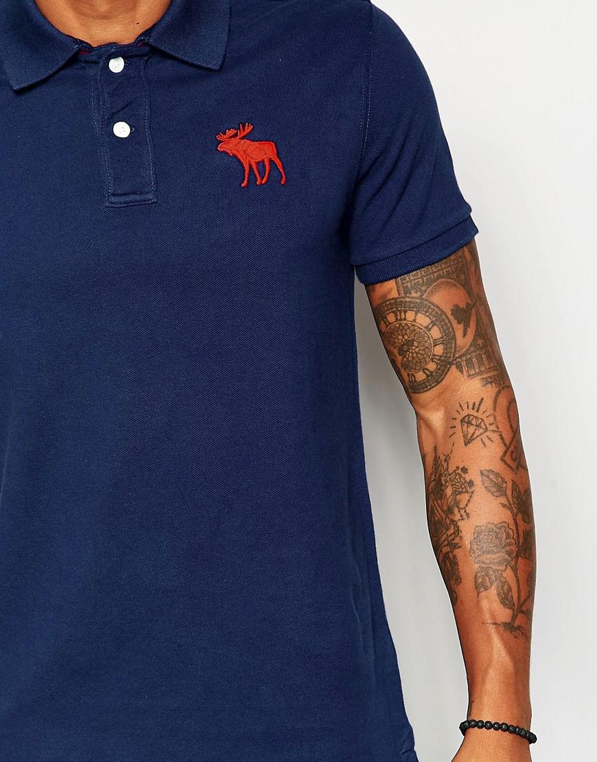 Abercrombie & Fitch Bercrombie & Fitch Polo Shirt In Muscle Slim Fit With  Large Moose Embroidery In Navy in Blue for Men | Lyst
