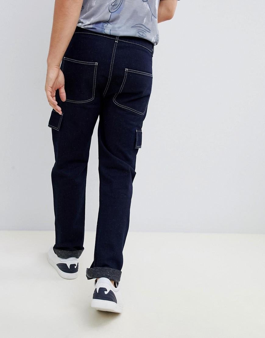 Pantaloni cargo dritti blu navy scuro con cuciture biancheNoak in Materiale  sintetico da Uomo colore Blu | Lyst
