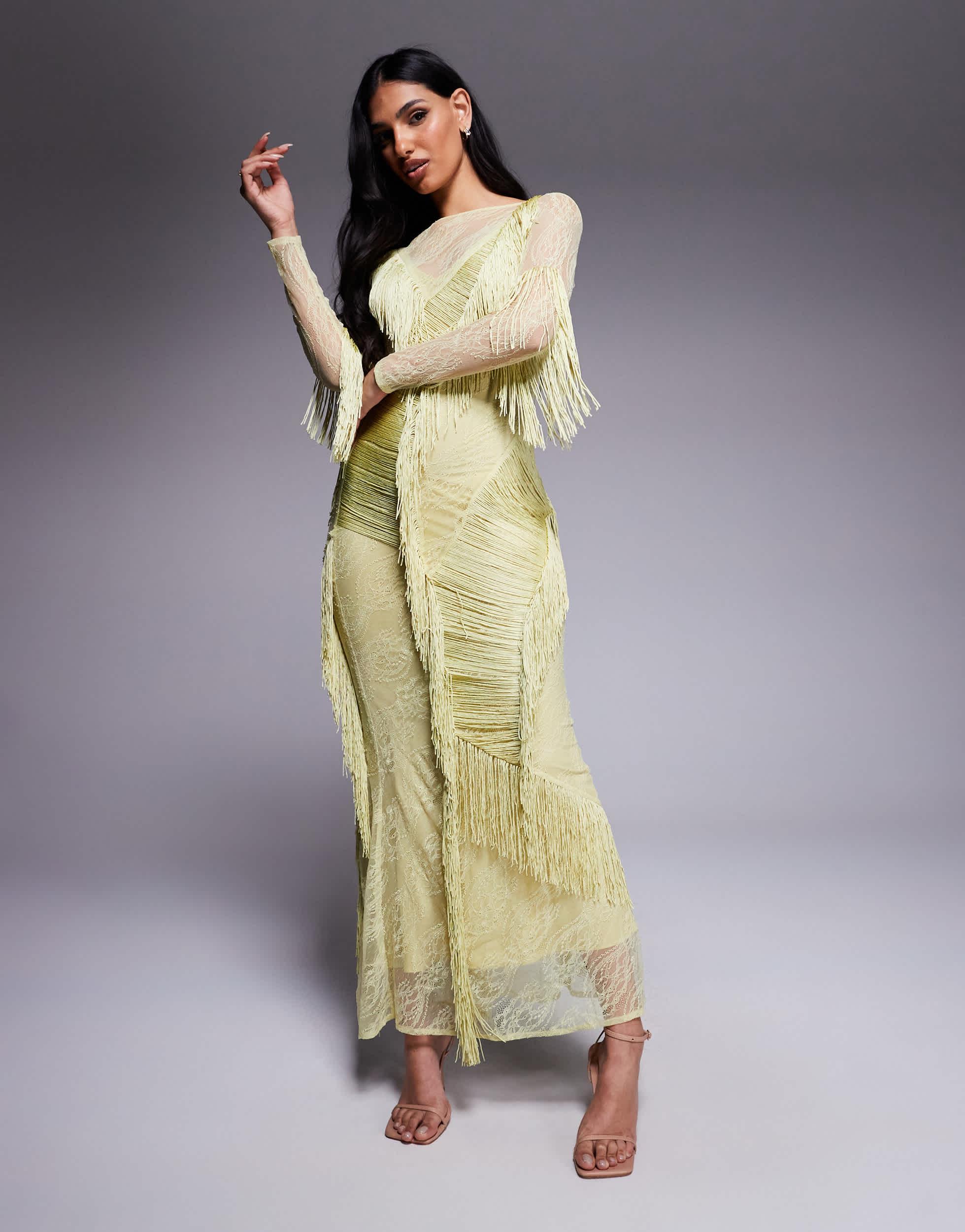slim fit dress slacks Asymmetrical Tassel Draped Velvet Dress In Yellow– Beyazura.com main image 1