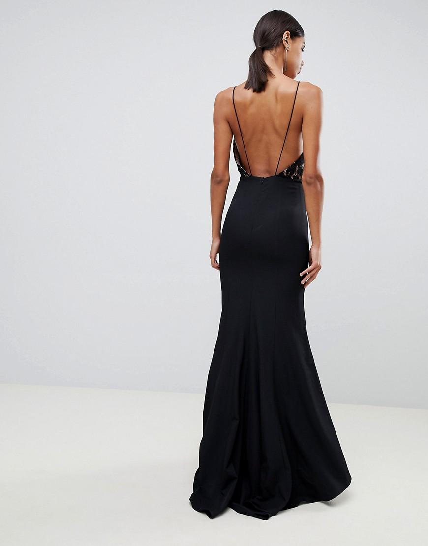 Jarlo Lace Top Open Back Fishtail Maxi Dress in Black - Lyst