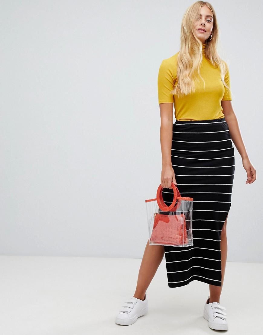 ONLY Denim Abbie Stripe Split Side Maxi Skirt in Black - Lyst