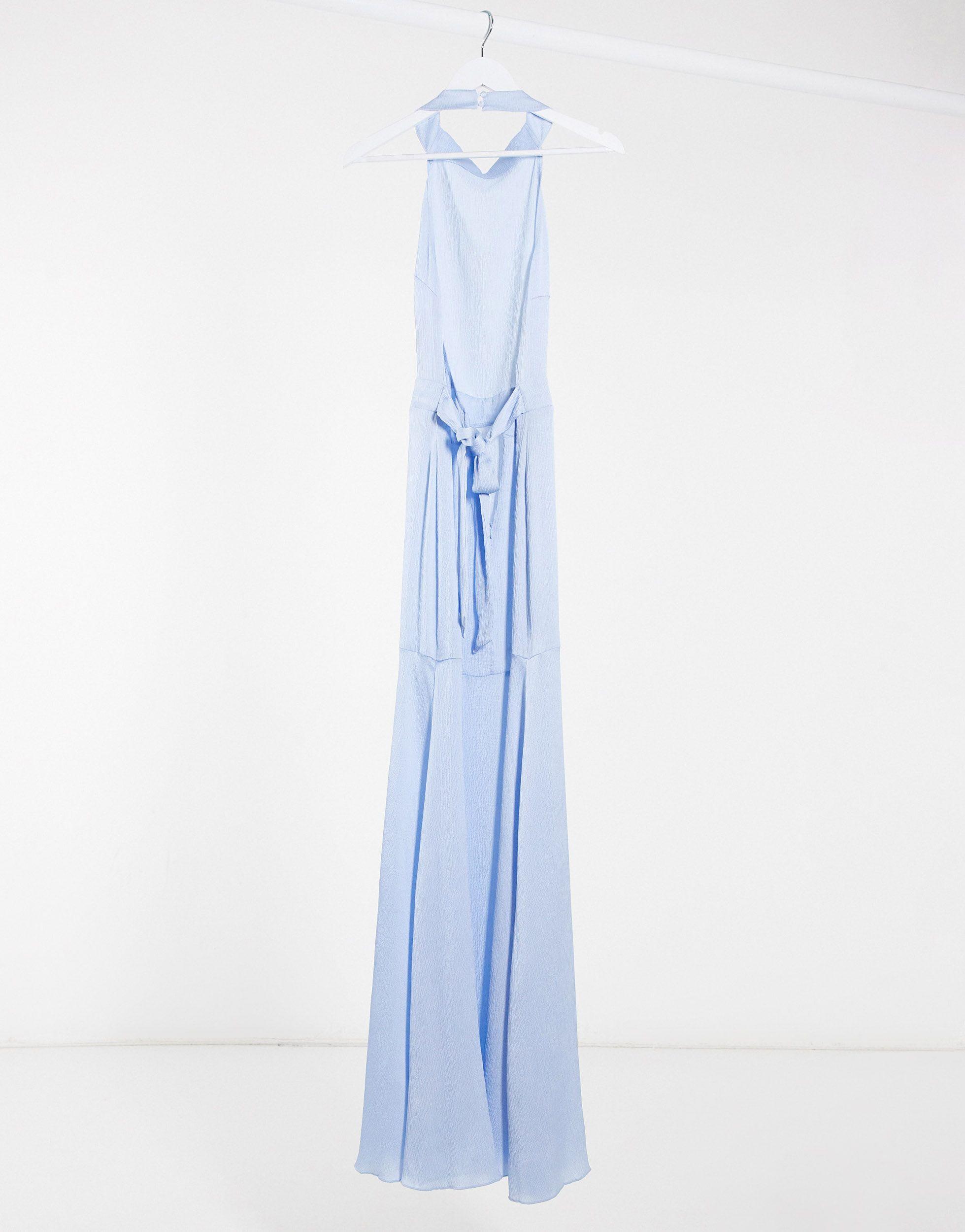 high neck blue maxi dress