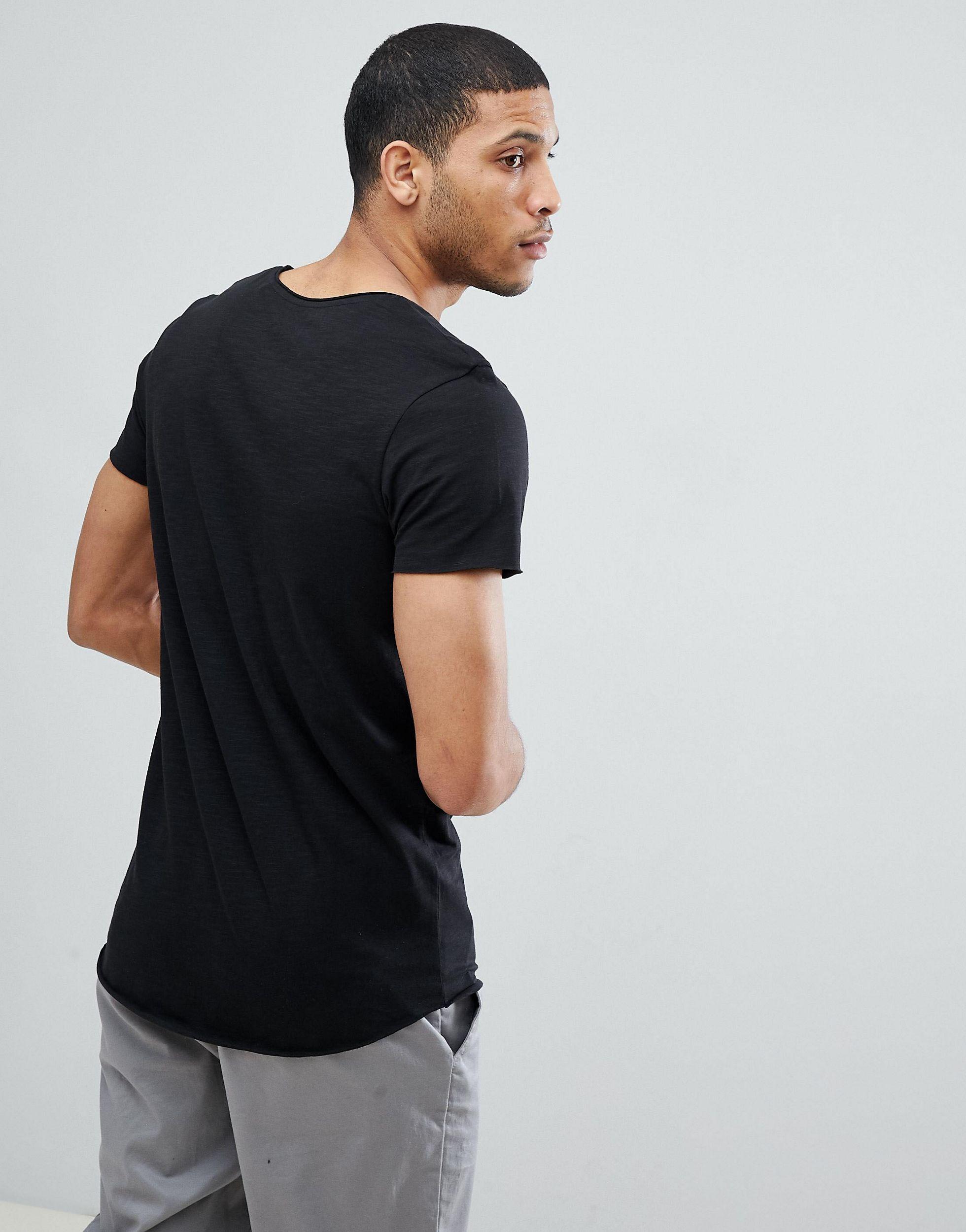 Jack & Jones Denim Essentials Scoop Neck Longline T-shirt in Black for Men  | Lyst