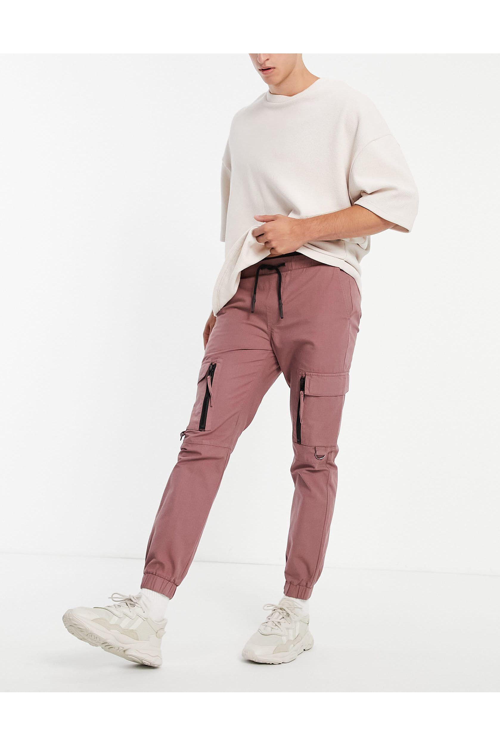 TOPMAN Skinny Cargo Trousers With Zip Detail in Pink for Men | Lyst