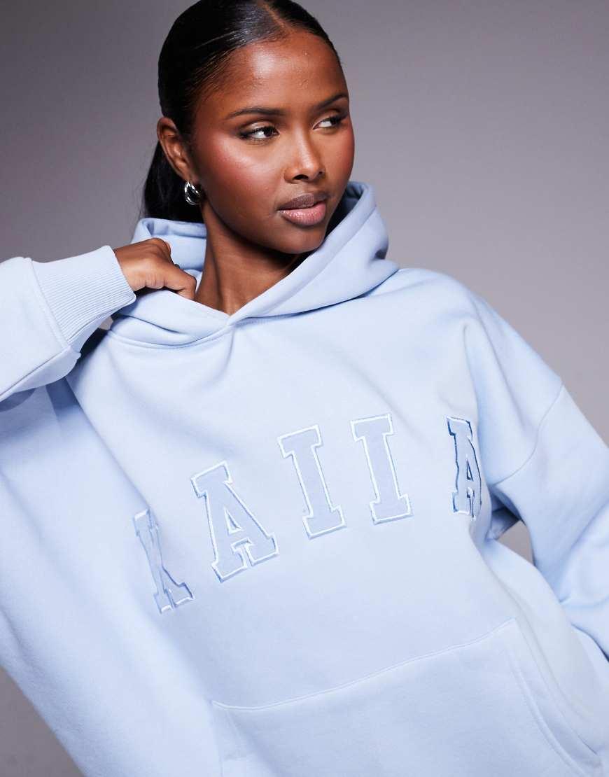 Kaiia Cotton Rich Oversized Embroidered Logo Hoodie in Blue Lyst UK