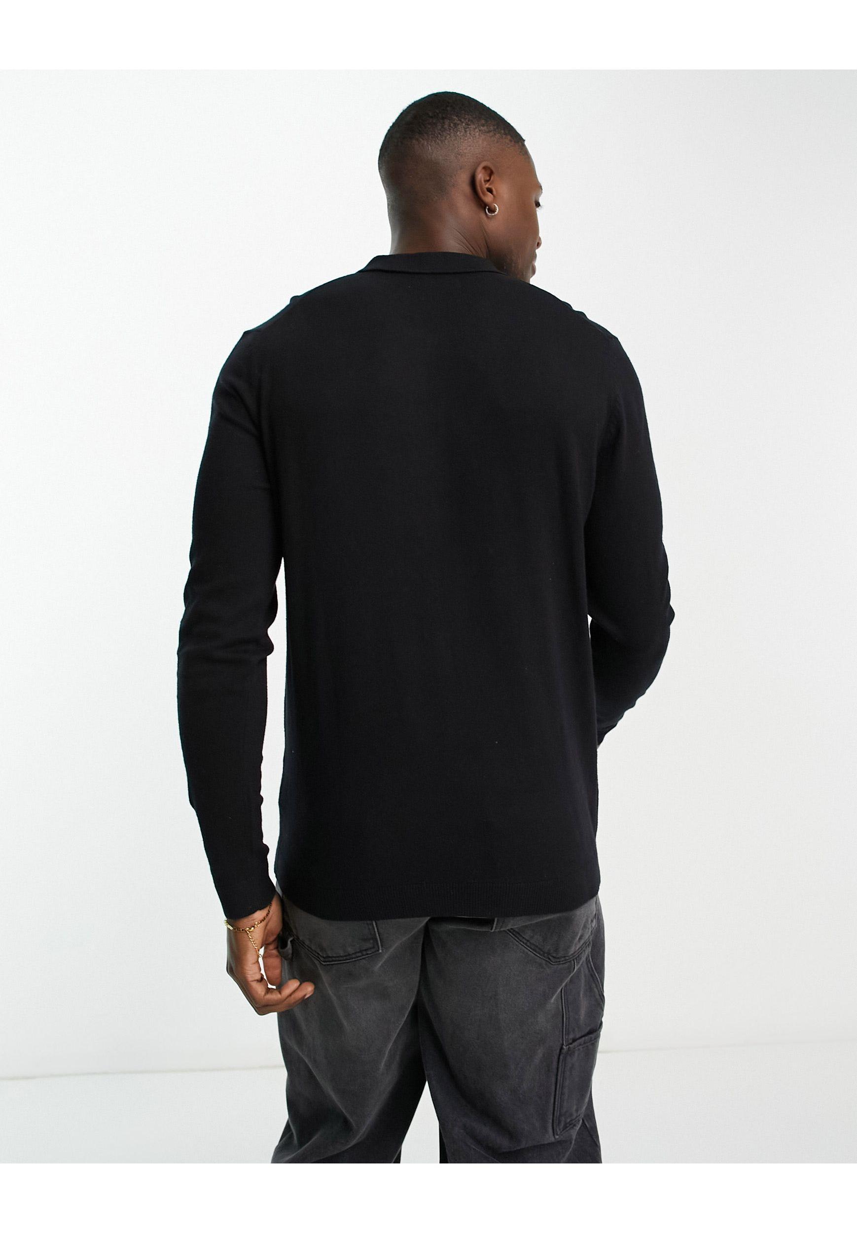 Jack & Jones Originals Knitted Long Sleeve Polo in Black for Men | Lyst