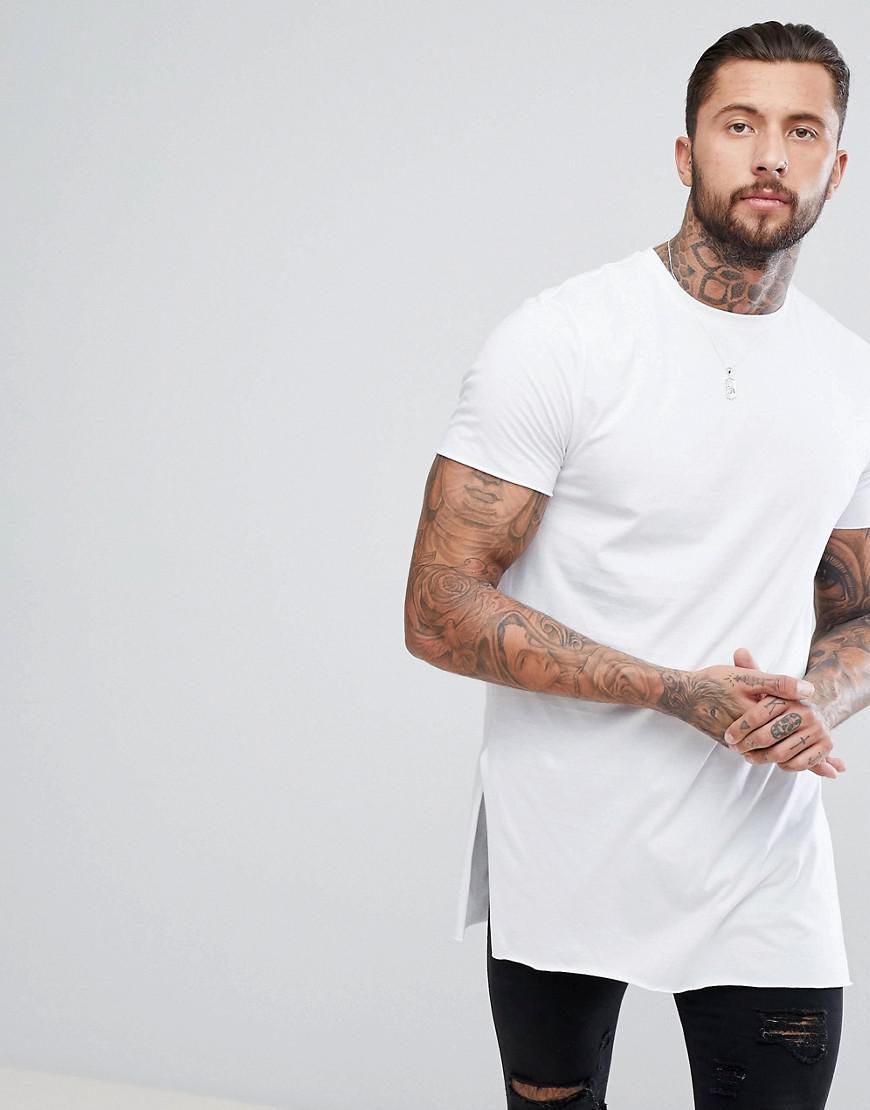ASOS Super Longline T-shirt With Extra Long Side Splits And Raw Edges In  White for Men | Lyst UK
