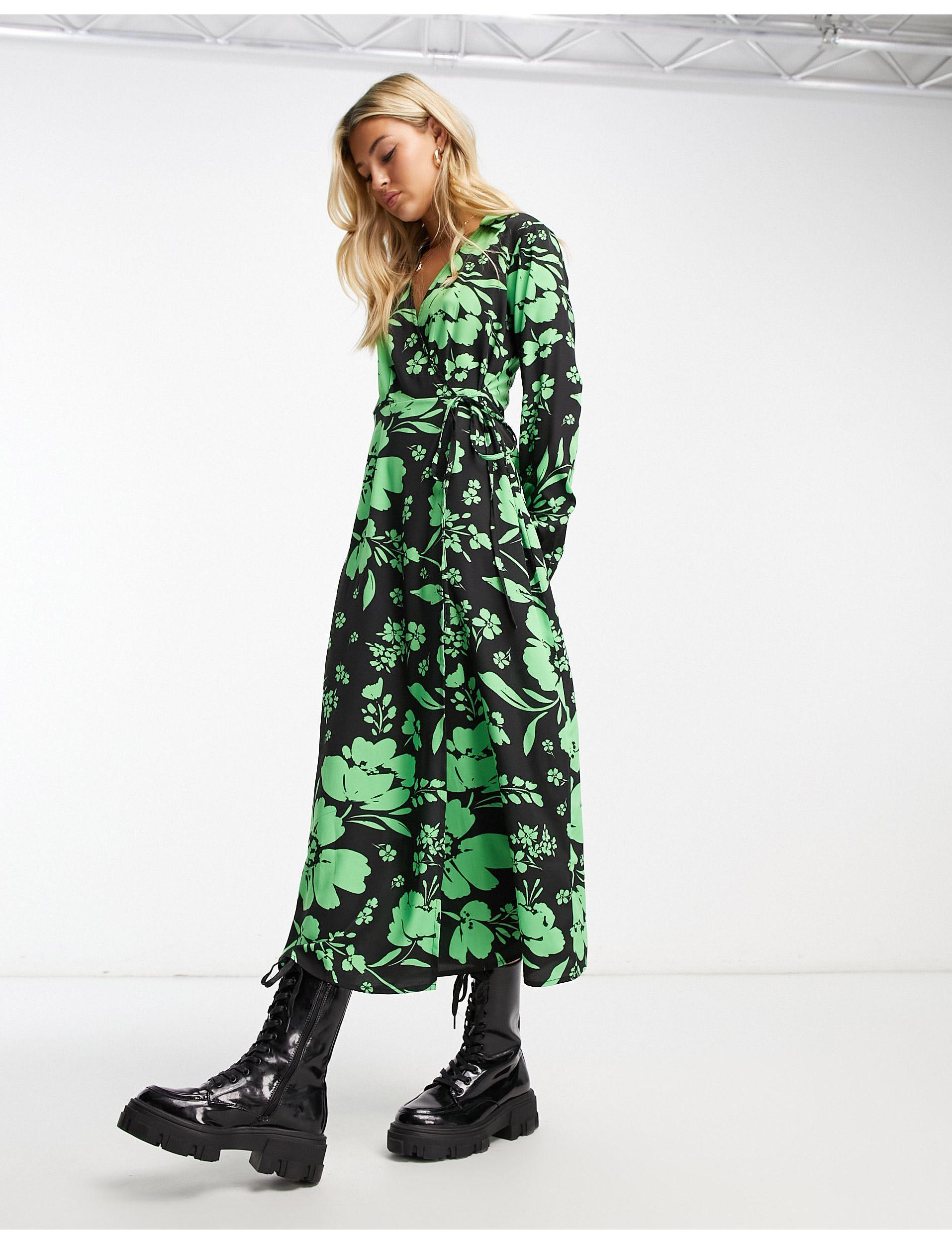 Robe portefeuille à fleurs avec manches longues New Look en coloris Vert |  Lyst