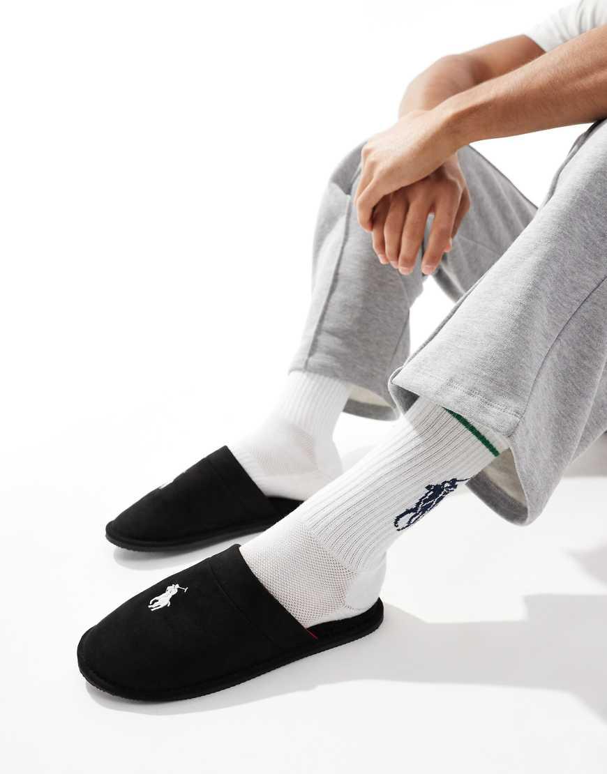 Pantuflas Ralph Lauren Logo Hombre Negras Blancas Con Pantuflas