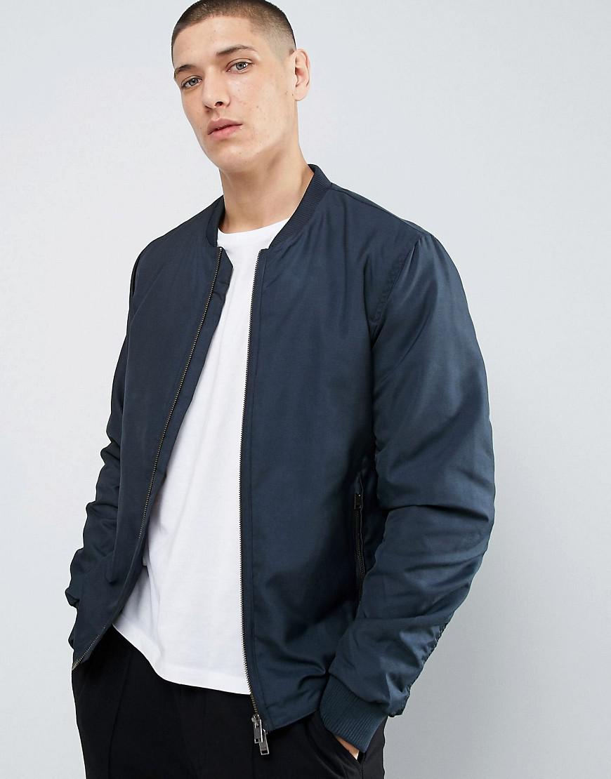 Lyst - Selected Bomber Jacket With Two Way Zip in Blue for Men
