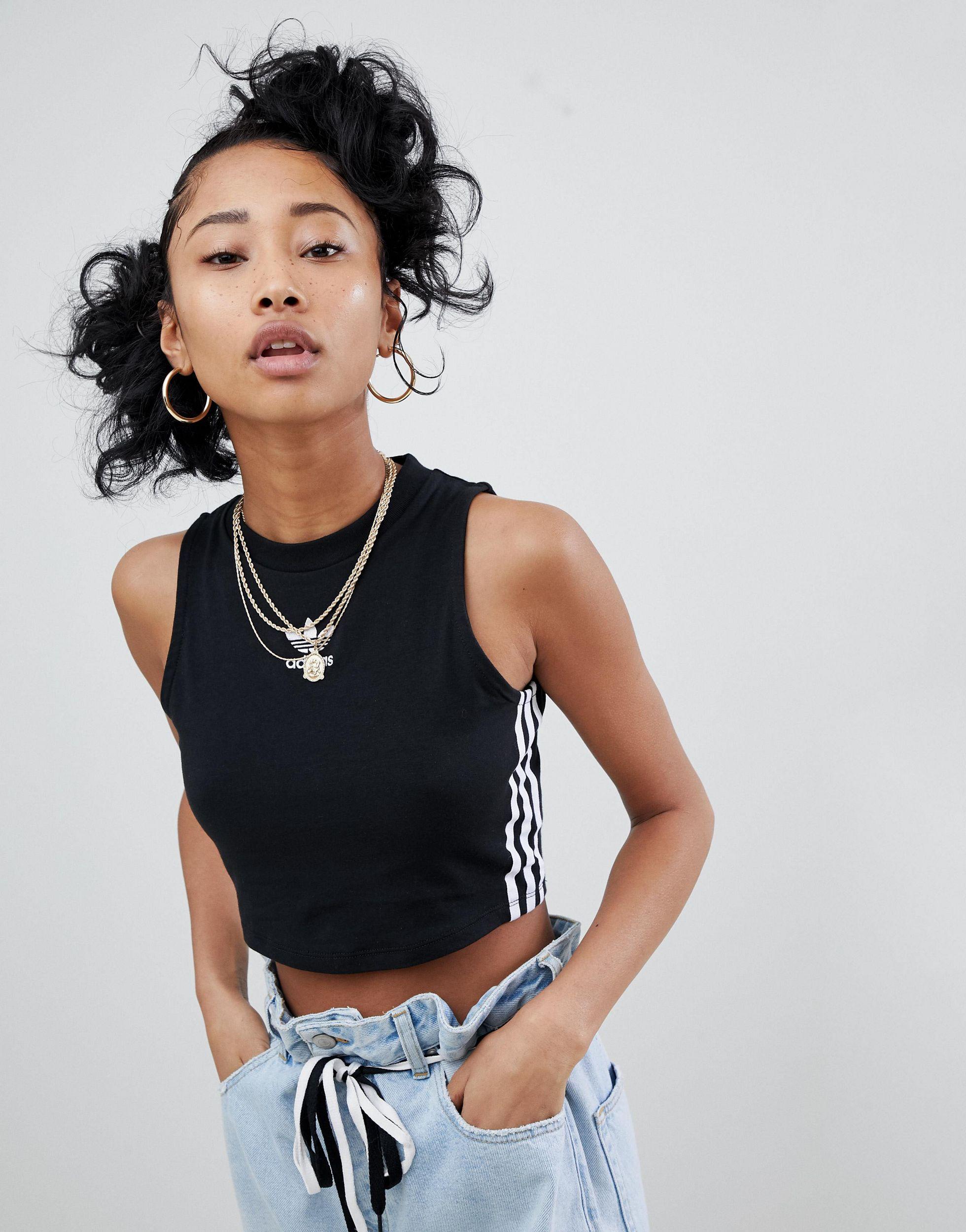 adidas 3 stripe crop top