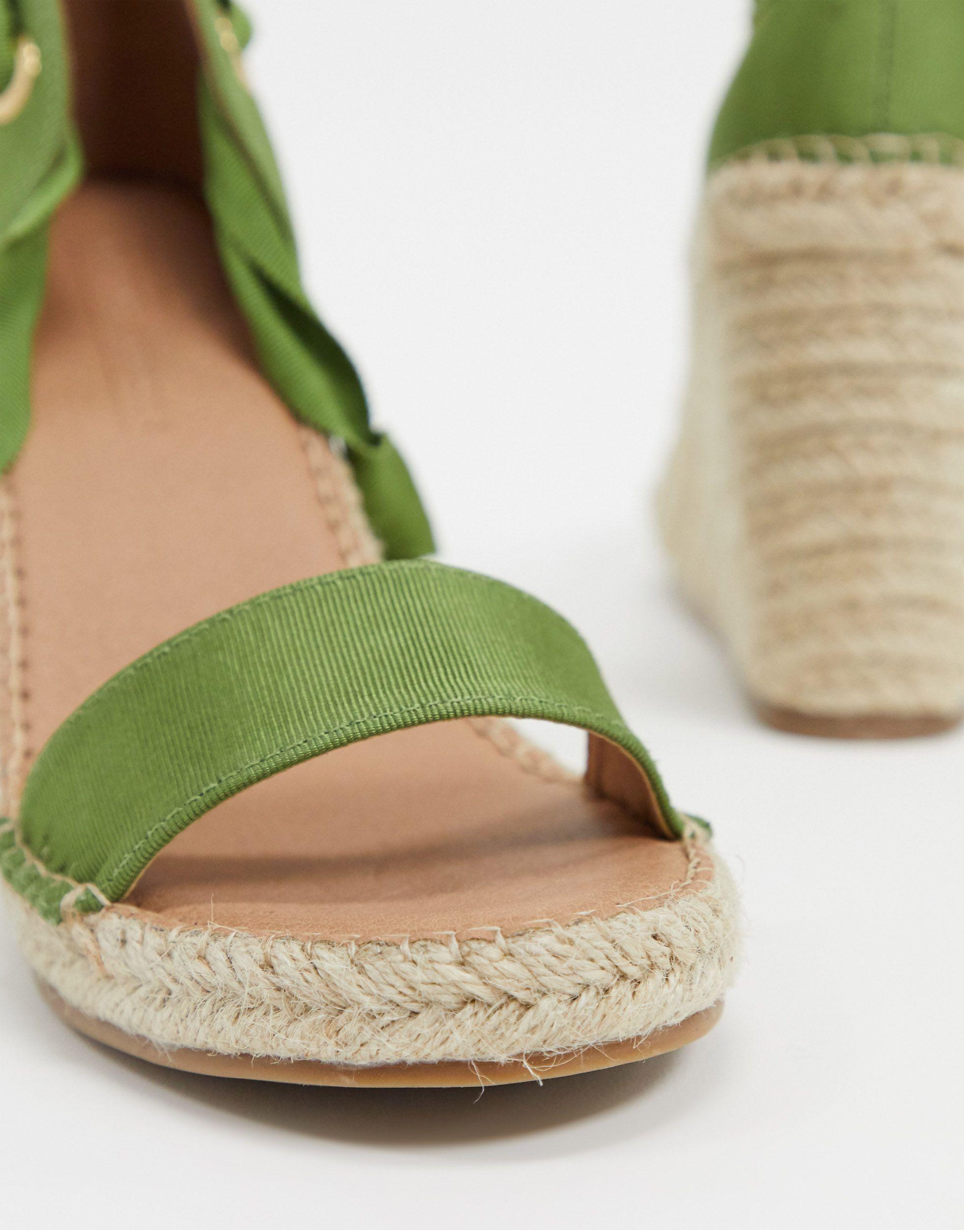 ASOS Treat Tie Leg Espadrille Wedge Sandals in Green | Lyst